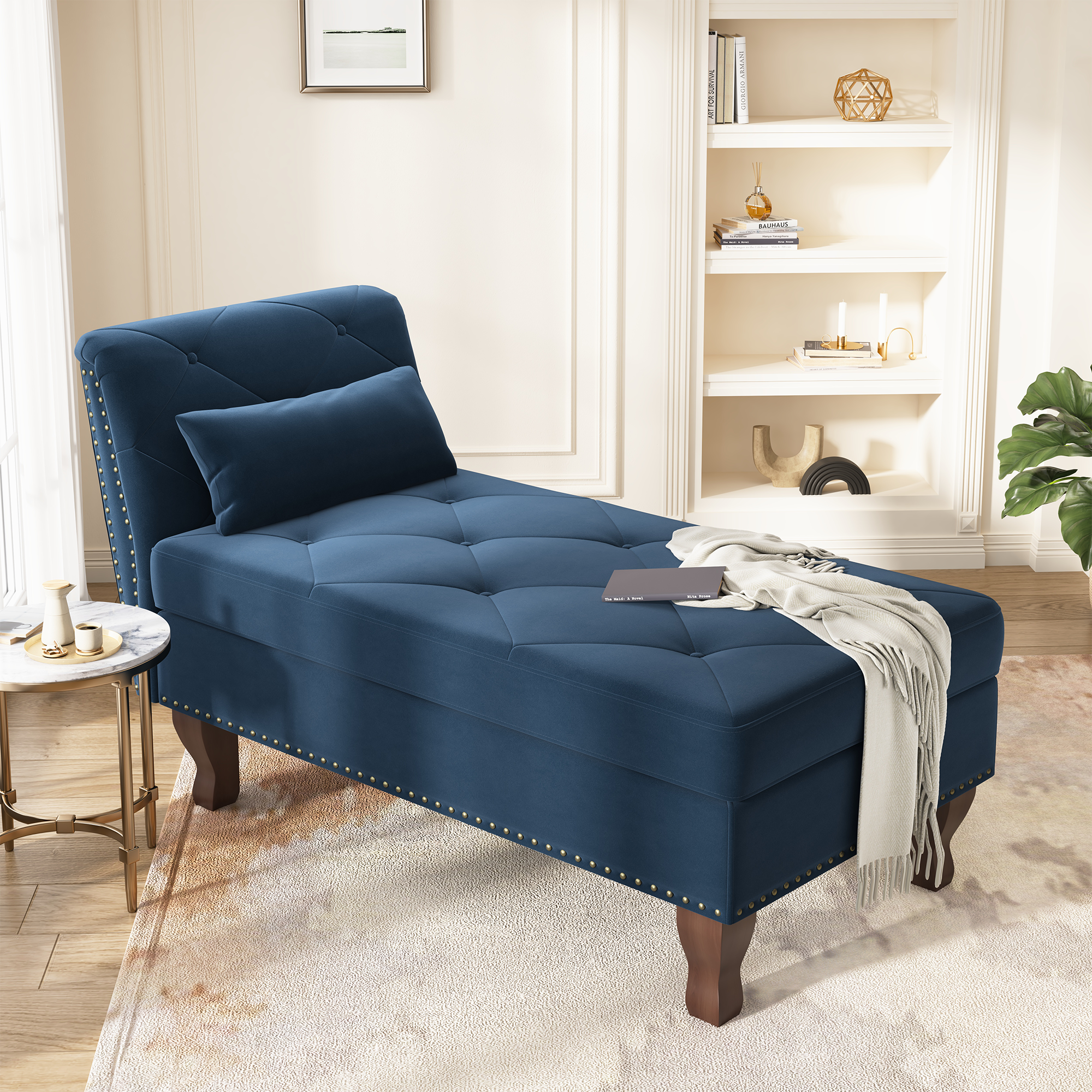 HONBAY Velvet Lounge Chair Sofa Couch with Storage Space