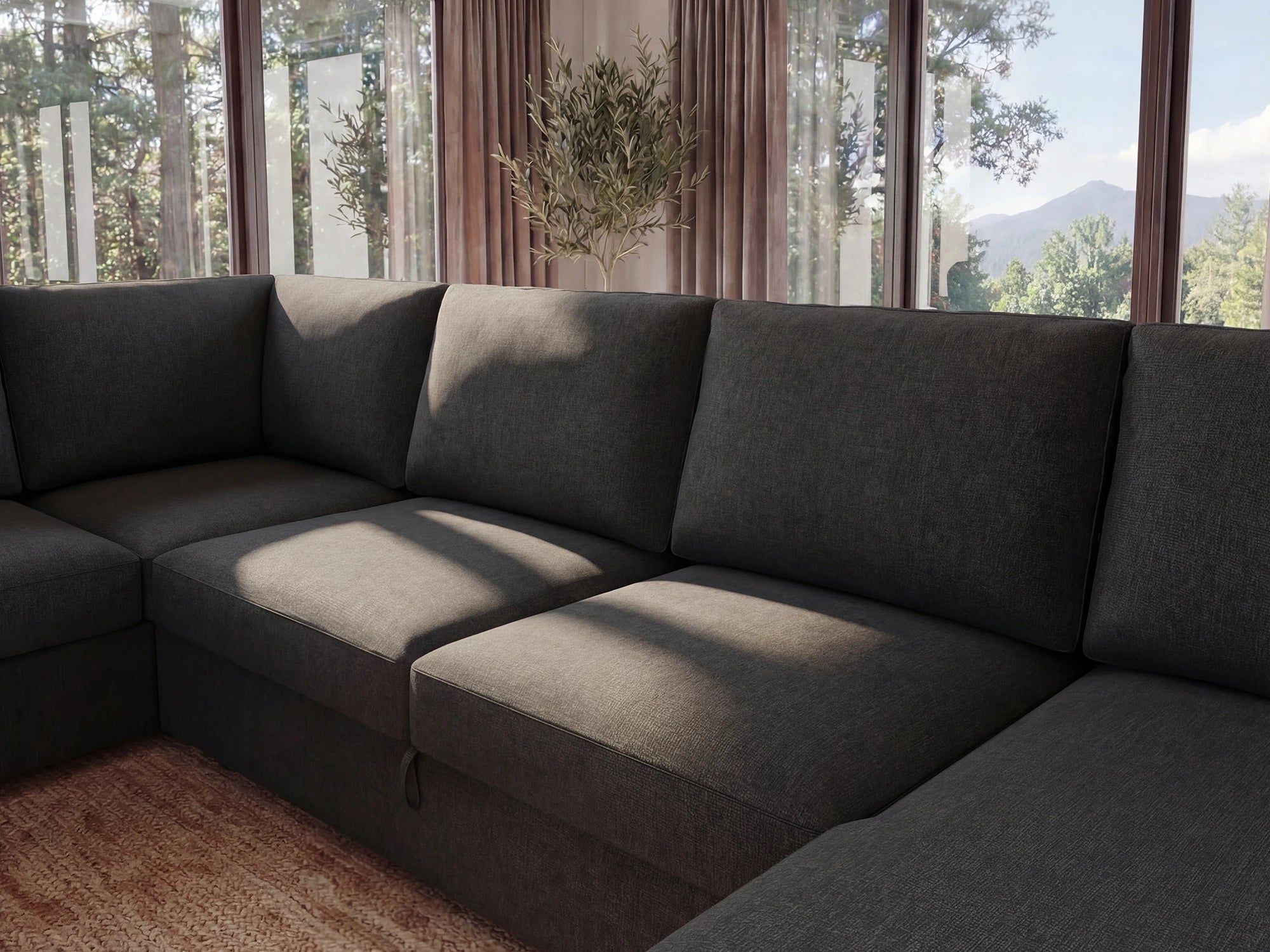 HONBAY 6-Piece Sleeper Sectional With Storage Space #Color_Dark Gray