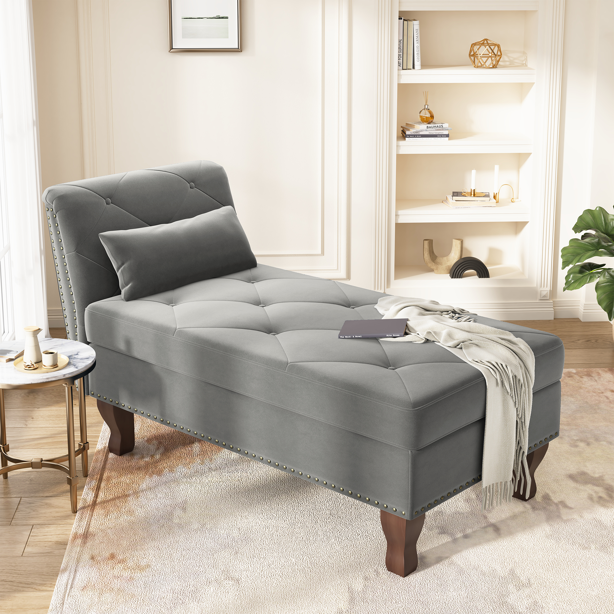 HONBAY Velvet Lounge Chair with Storage Space
