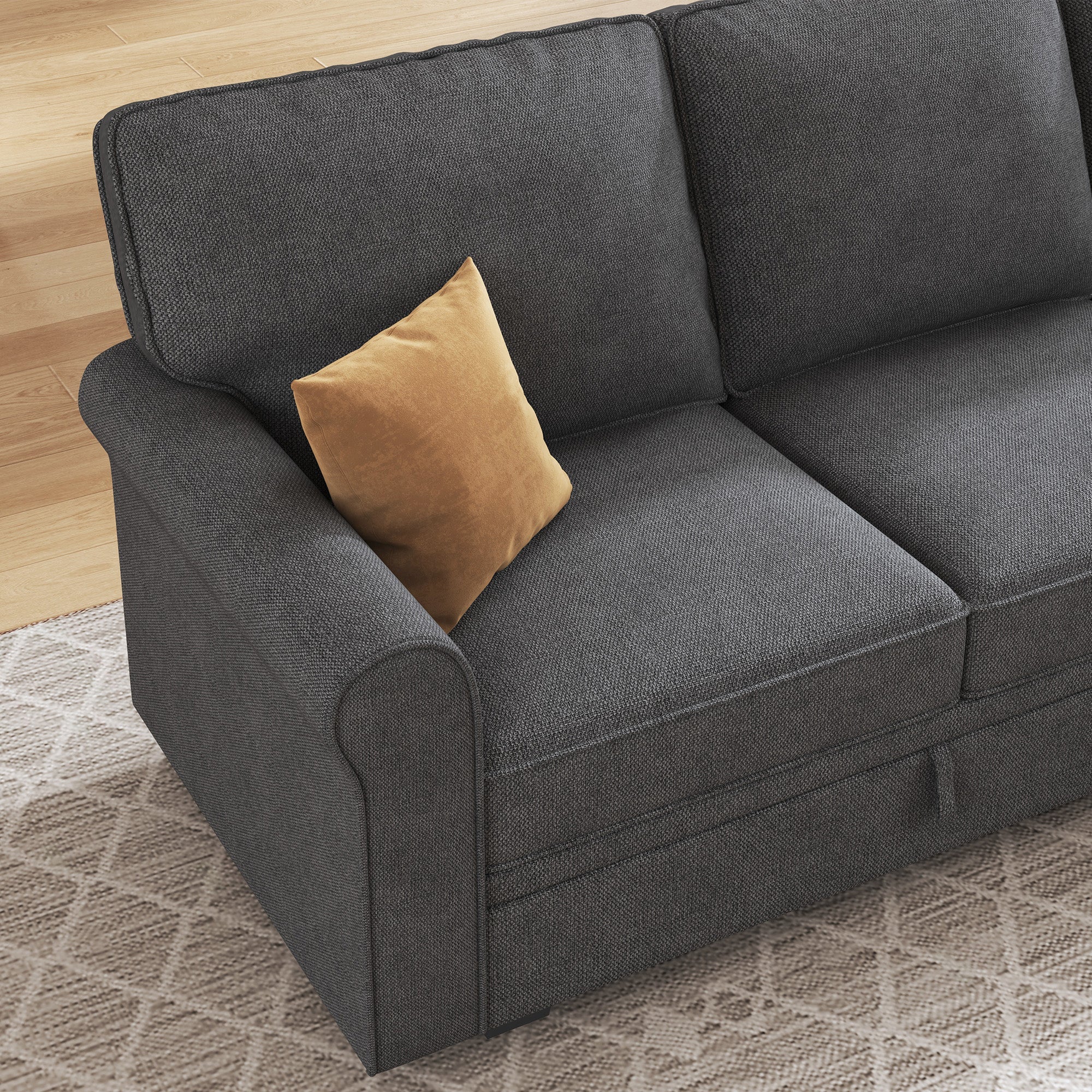 HONBAY 4-Seat Sectional Sofa U-Shaped Sofa with Storage Seat Media#Color_Dark Grey