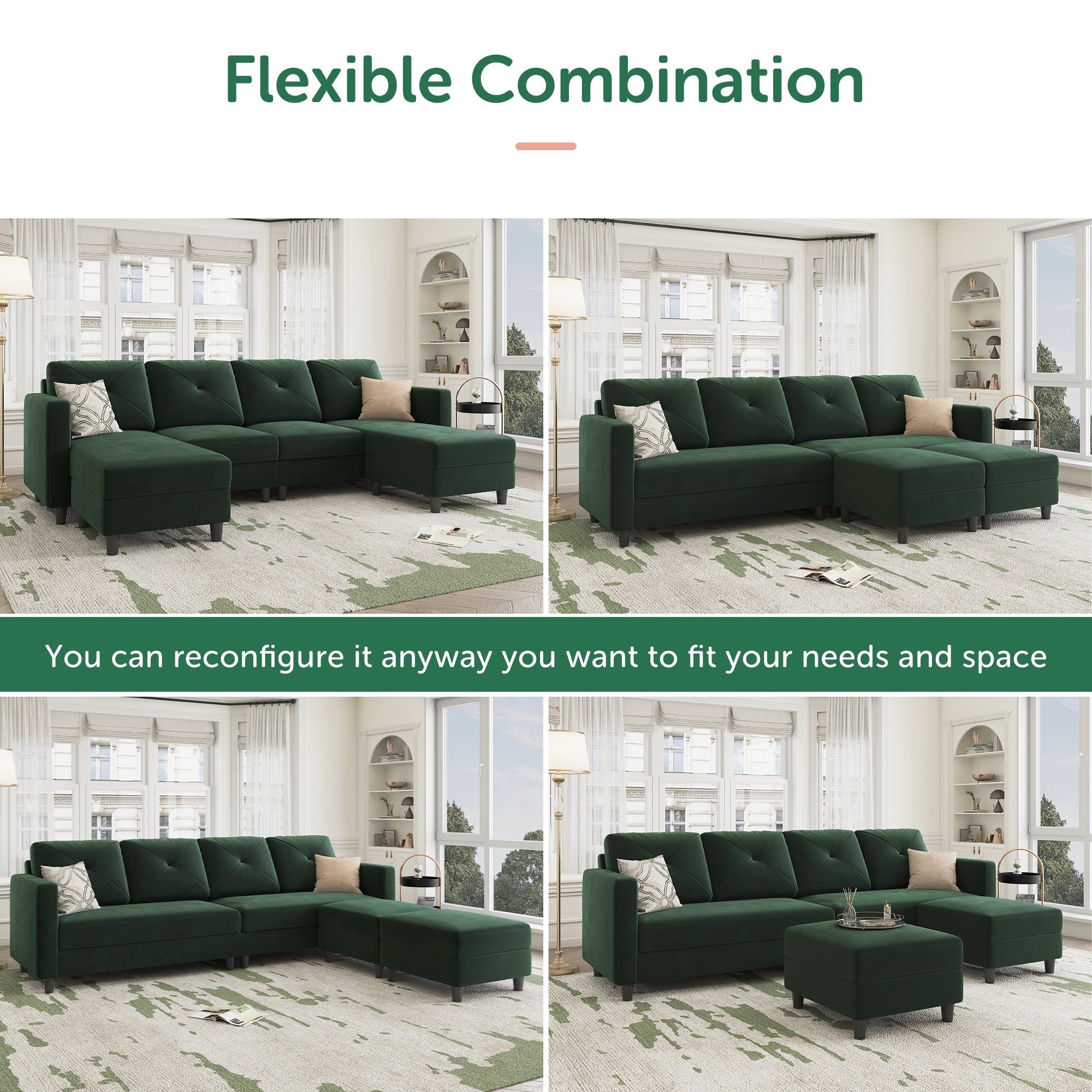 HONBAY 4-Seat U-Shaped Sofa Convertible Sectional Sofa with Reversible Chaise