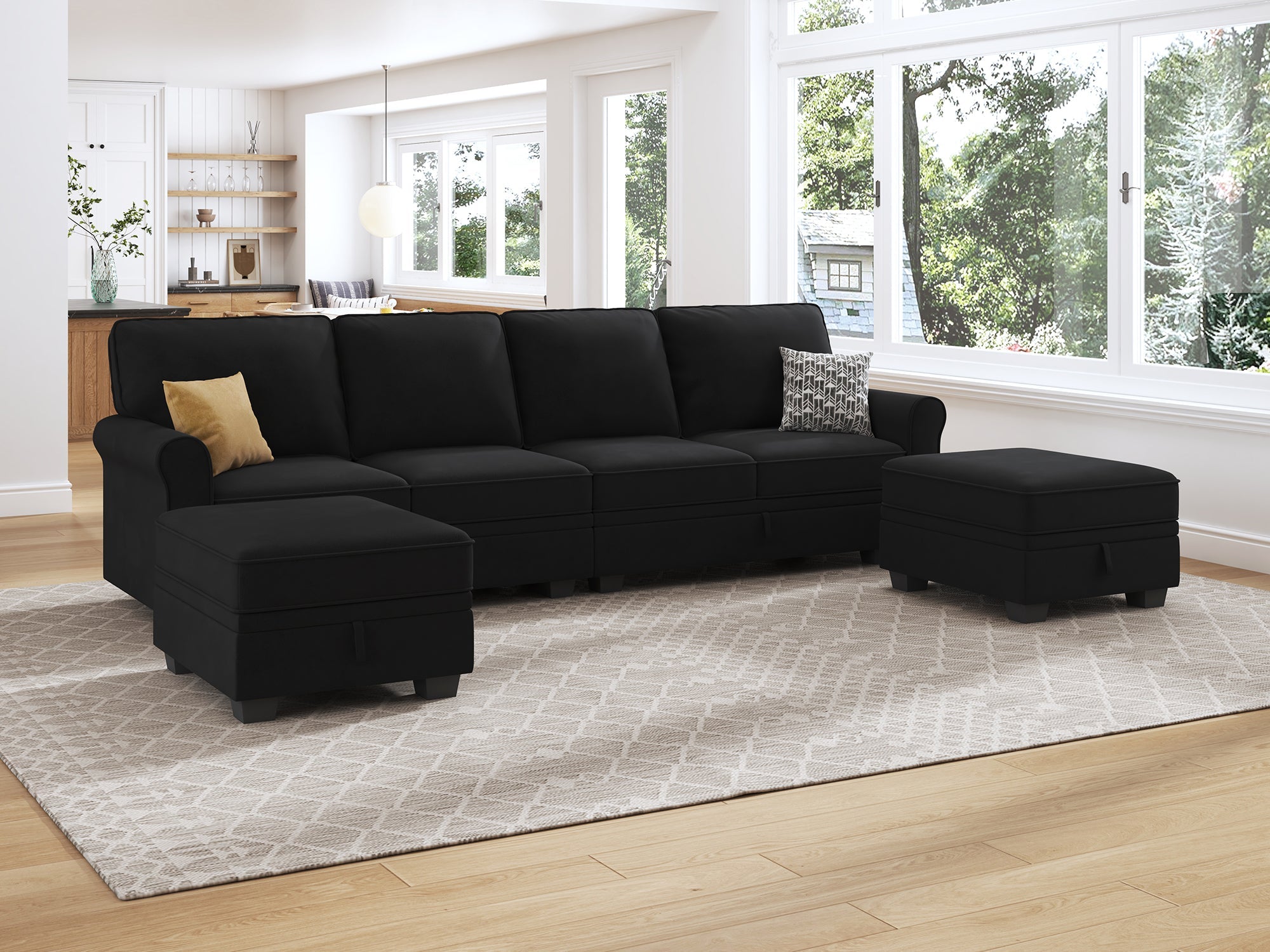 HONBAY Velvet 4-Seat Sectional Sofa U-Shaped Sofa with Storage Seat