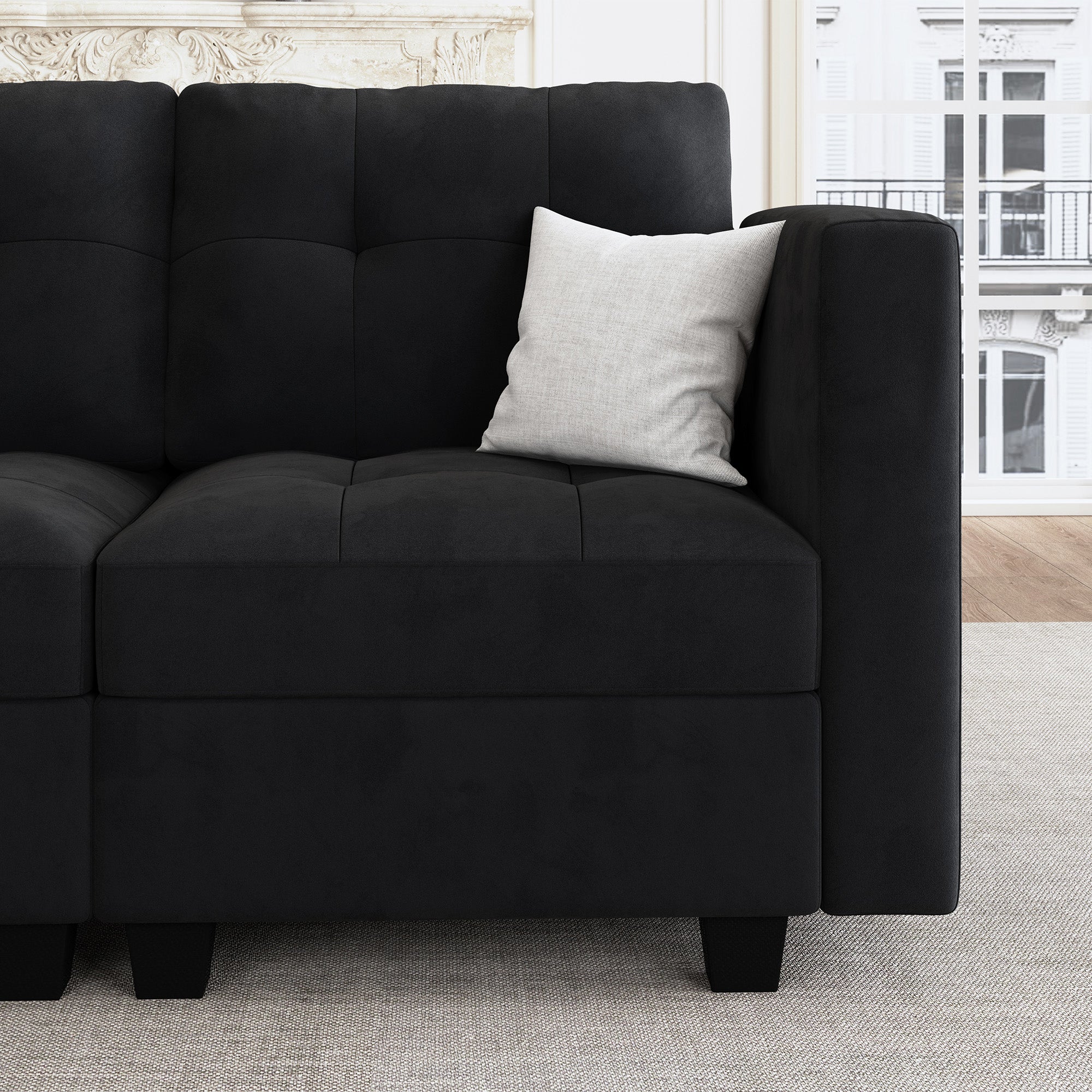 HONBAY Velvet Tufted U-Shaped Reversible Modular Sofa with Storage Ottoman