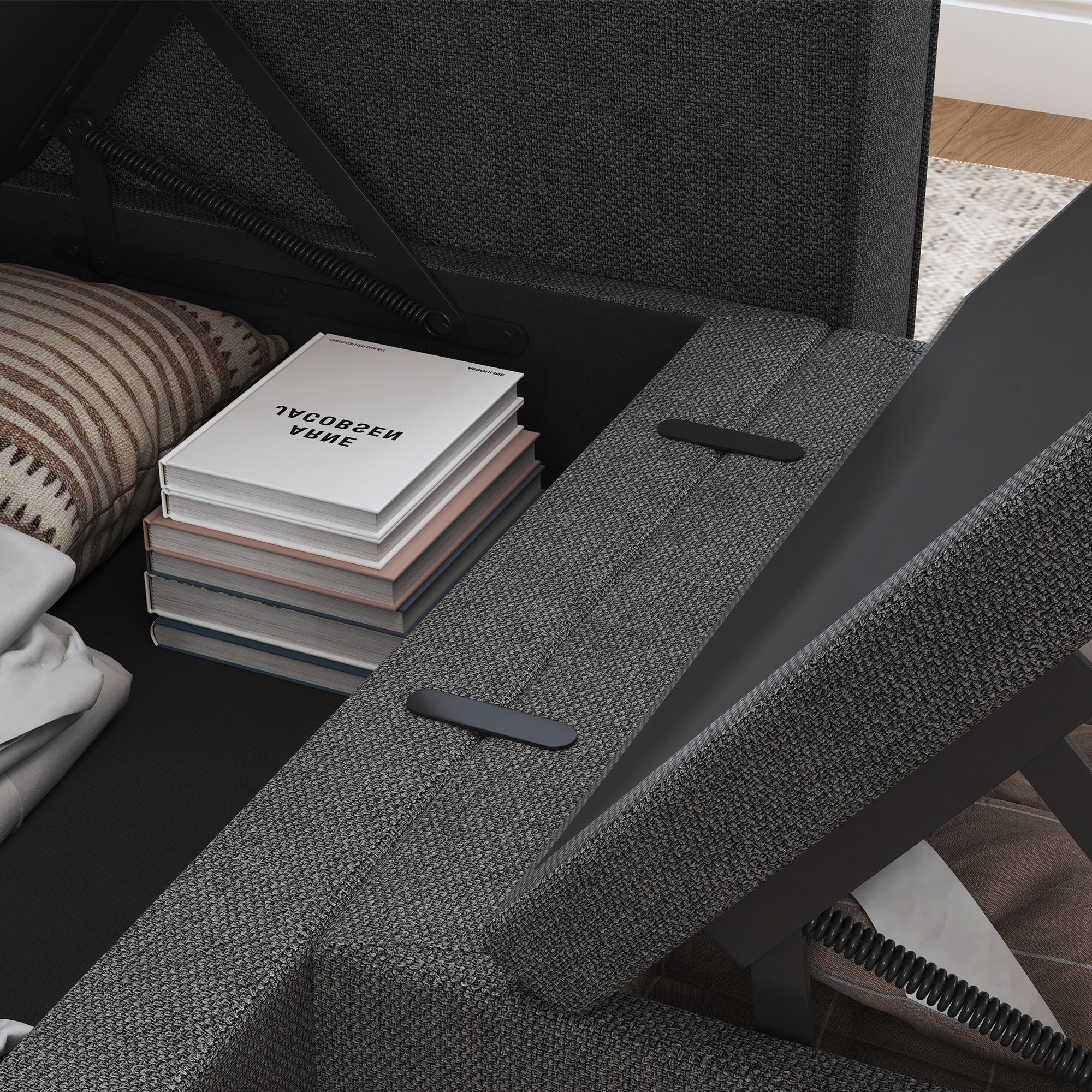 HONBAY 4-Seat Sectional Sofa U-Shaped Sofa with Storage Seat Media#Color_Dark Grey