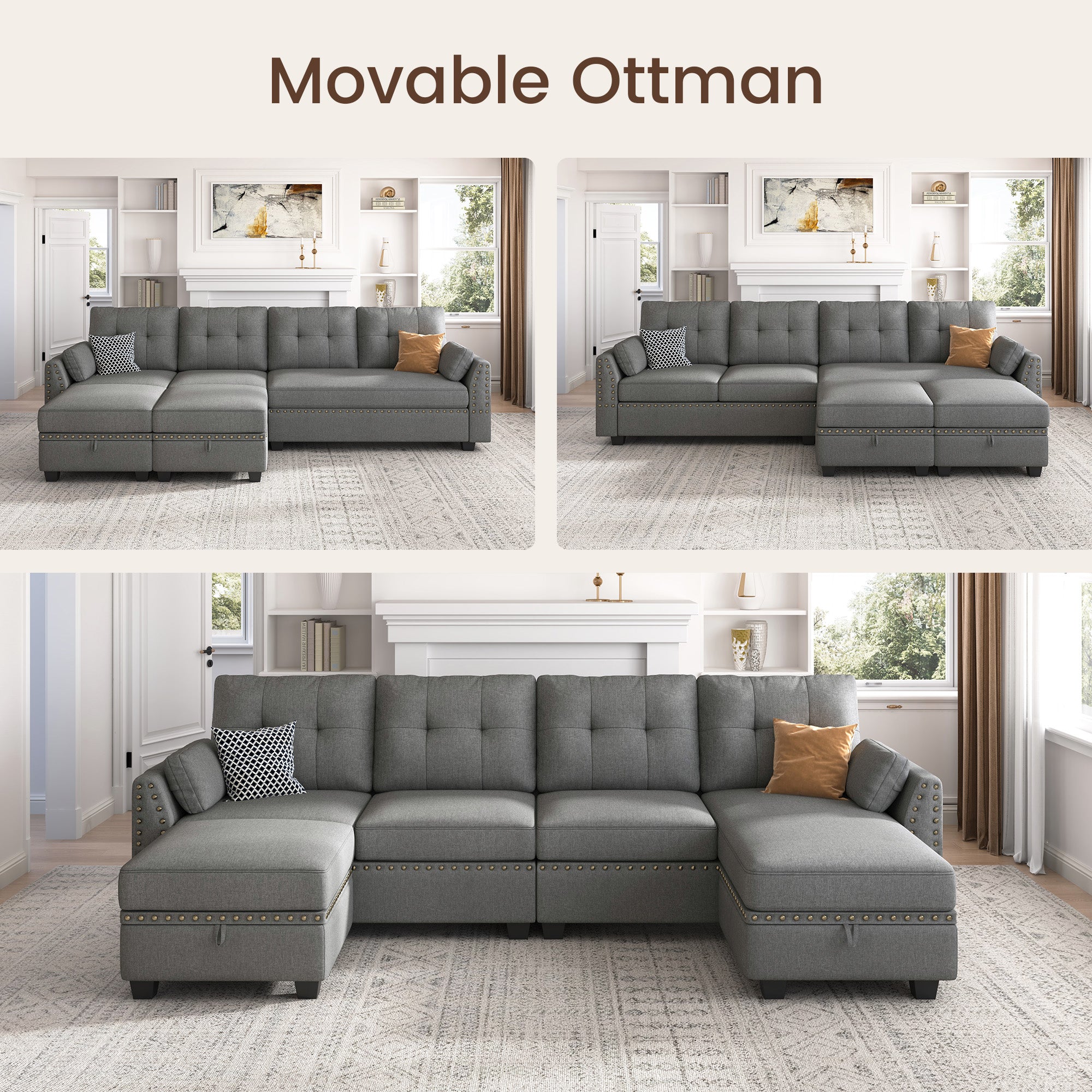 HONBAY 4-Seat U-Shaped Sectional Sofa with Storage Reversible Chaise Set