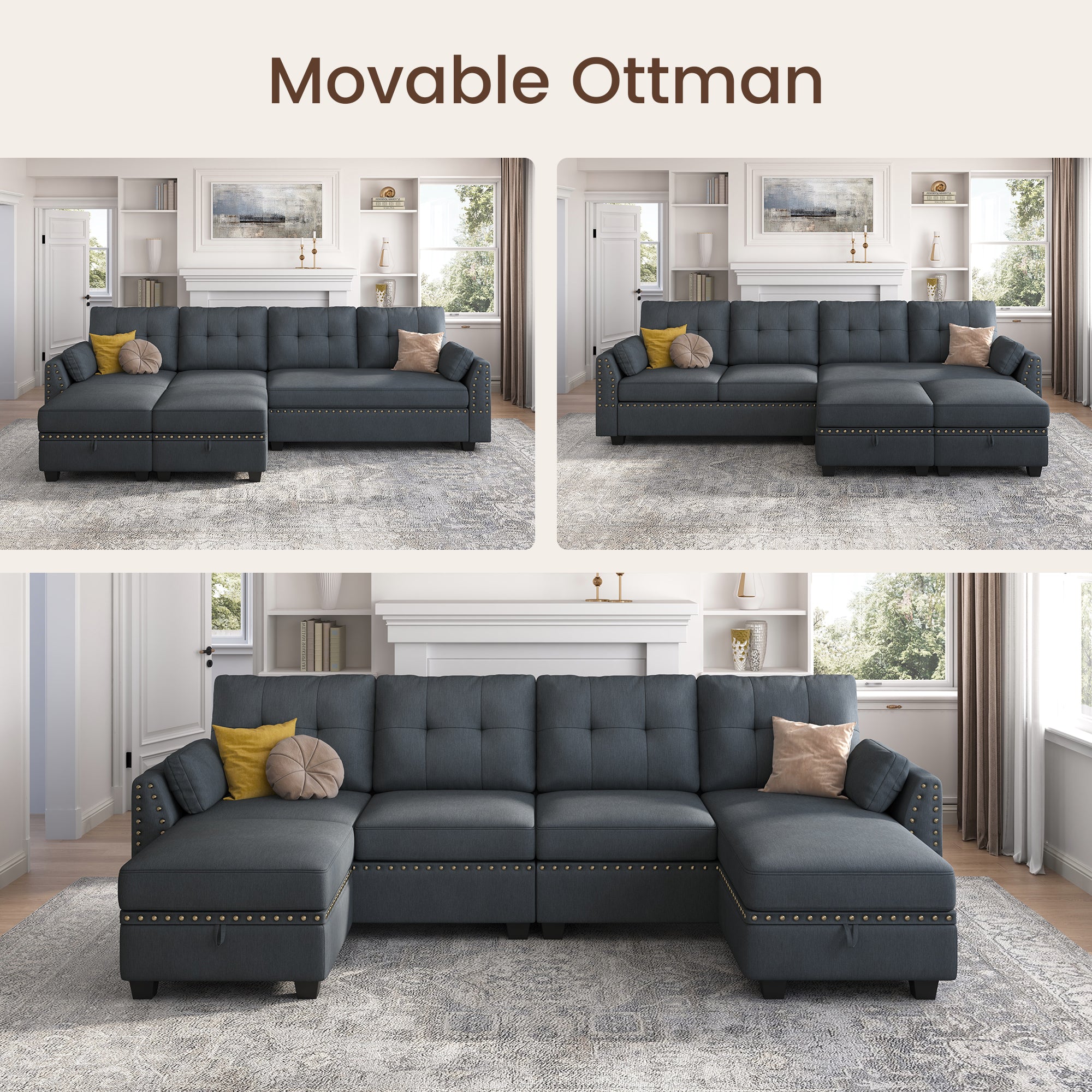 HONBAY 4-Seat U-Shaped Sectional Sofa with Storage Reversible Chaise Set