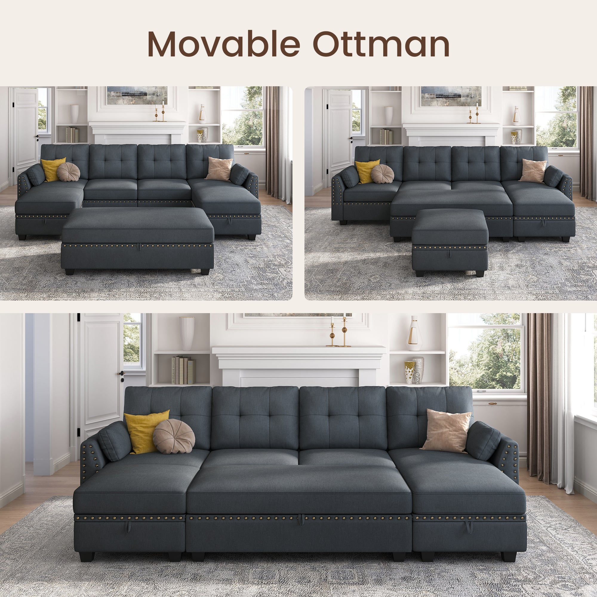 HONBAY 4-Seat Sectional Sofa Sleeper with Storage