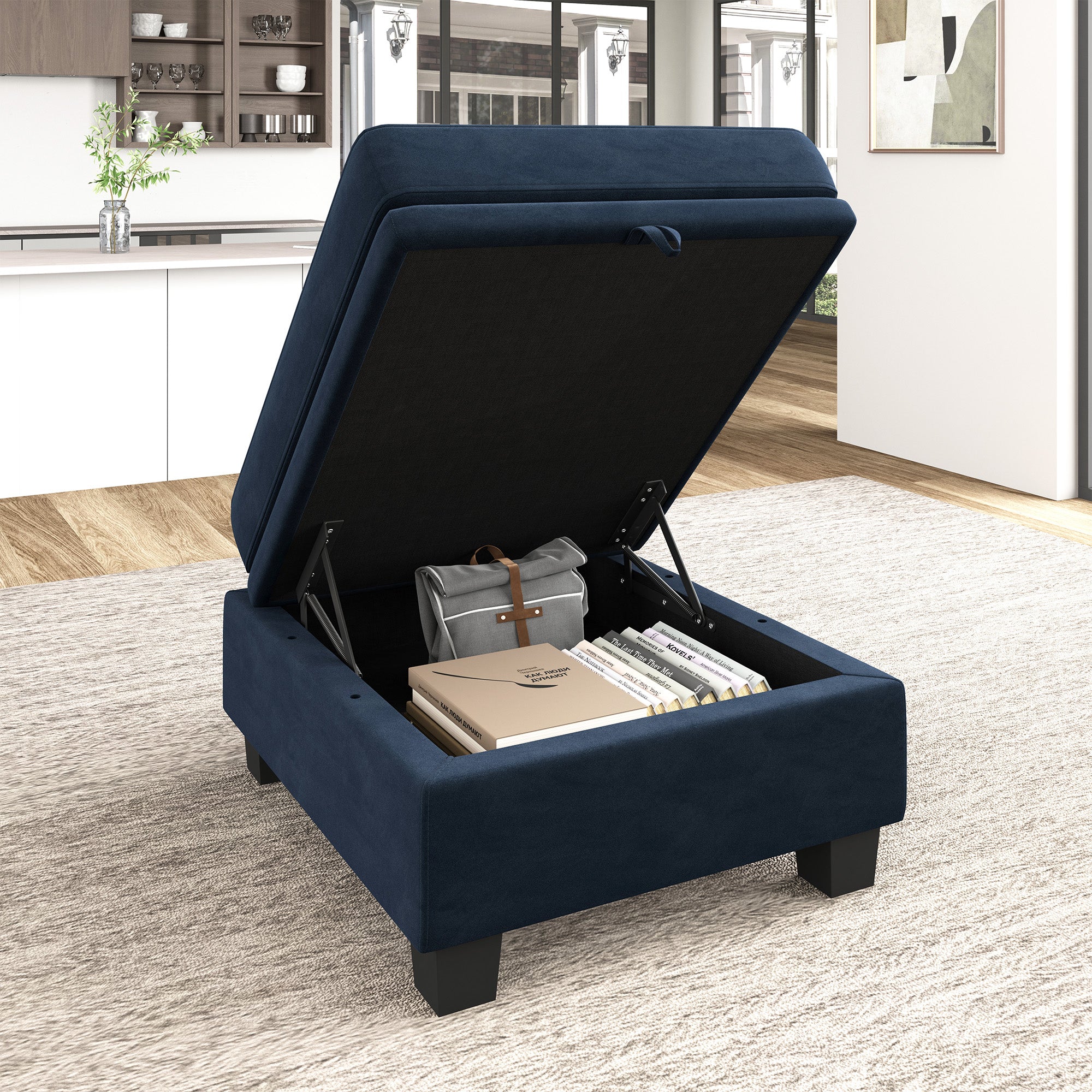 HONBAY Wraparound Modular Sofa 11-Seat With 2-Tray Space+1-Left Arm+1-Right Arm #Color_Dark Blue