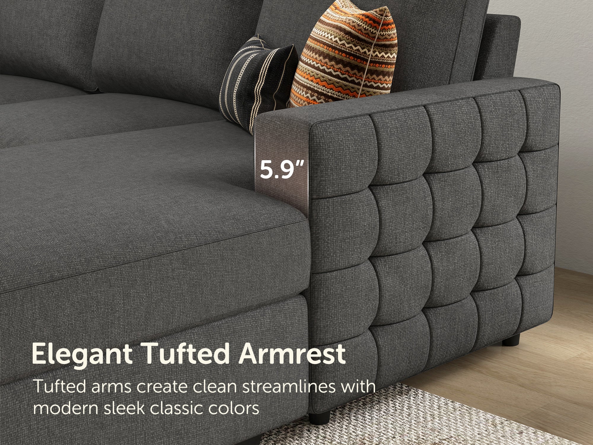 HONBAY 6-Seat U-Shaped Sectional Sofa Bed Sleeper Couch with Pull Out Bed & Storage Chaise
