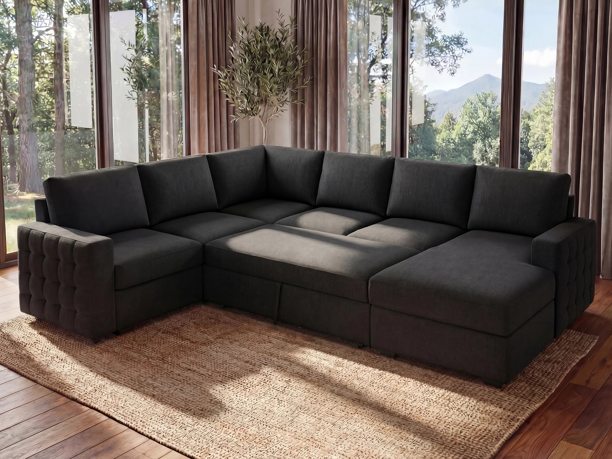 HONBAY 6-Piece Sleeper Sectional With Storage Space #Color_Dark Gray
