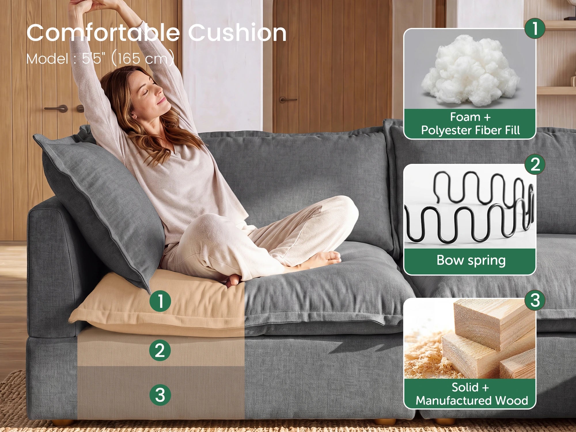 Vora 4-piece Cloud Modular Sectional Sofa
#Color_ Gray