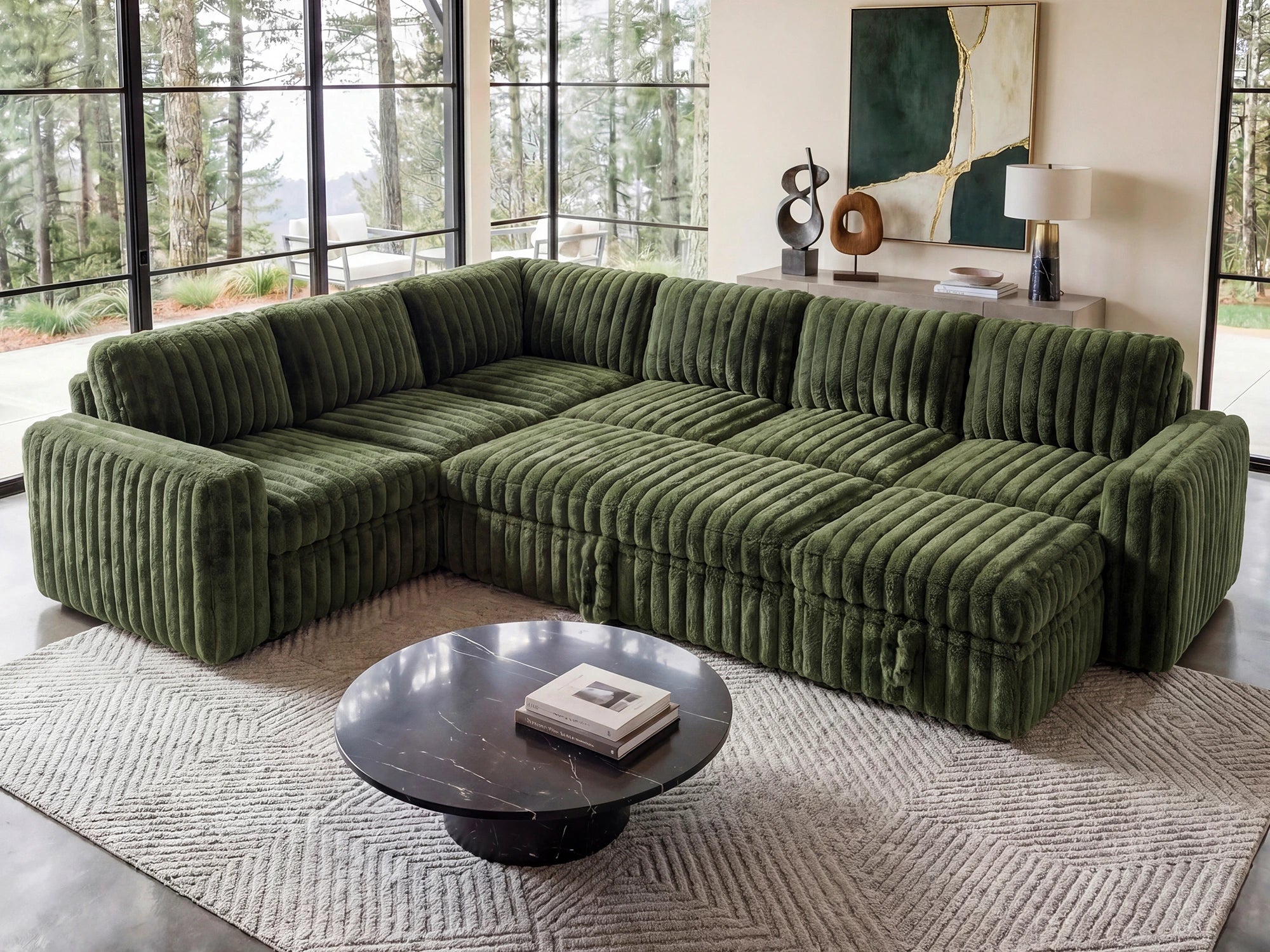 Molit 7-Piece Pull-Out Sectional
#Color_Faux Rabbit Fur Green