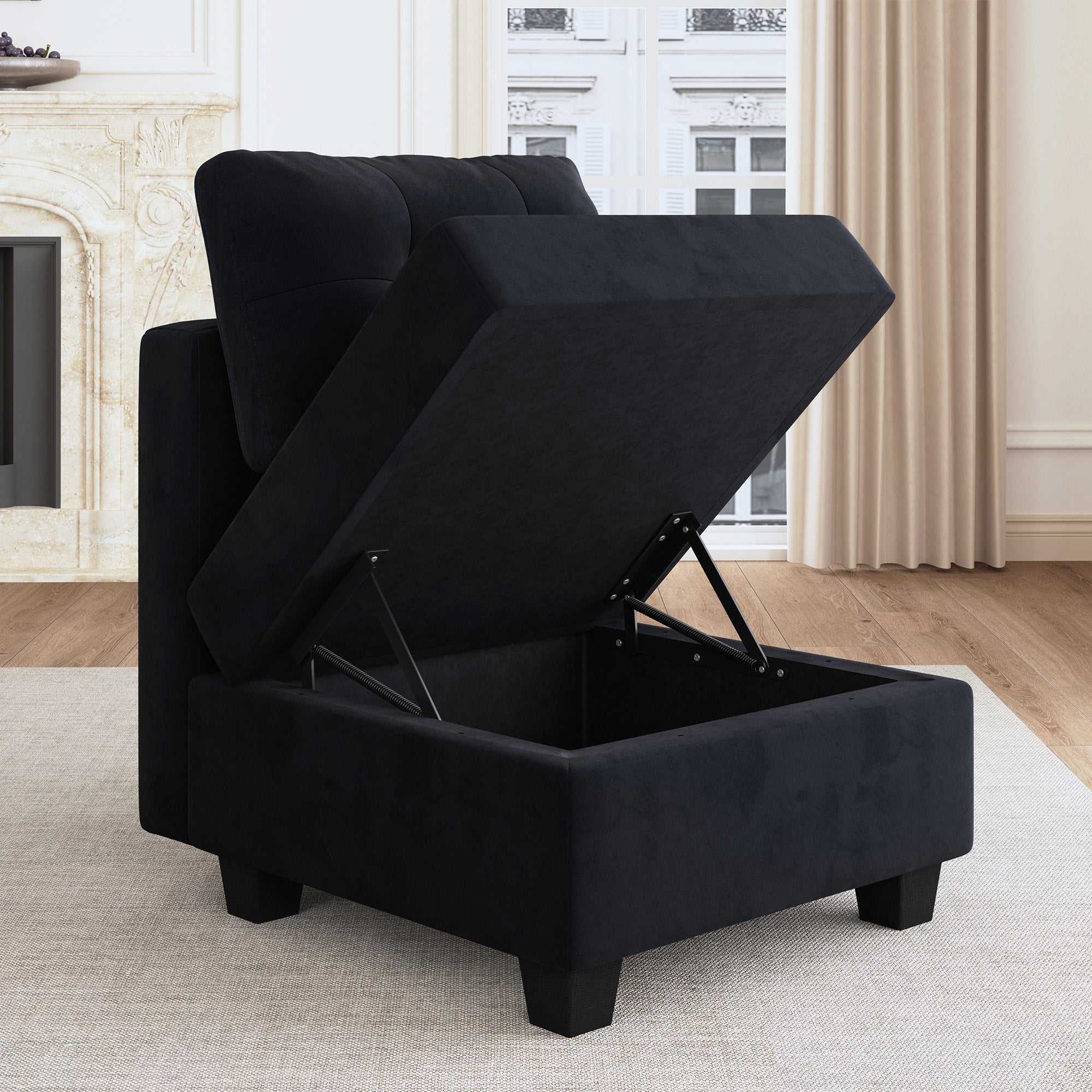 HONBAY Velvet Tufted U-Shaped Reversible Modular Sofa with Storage Ottoman