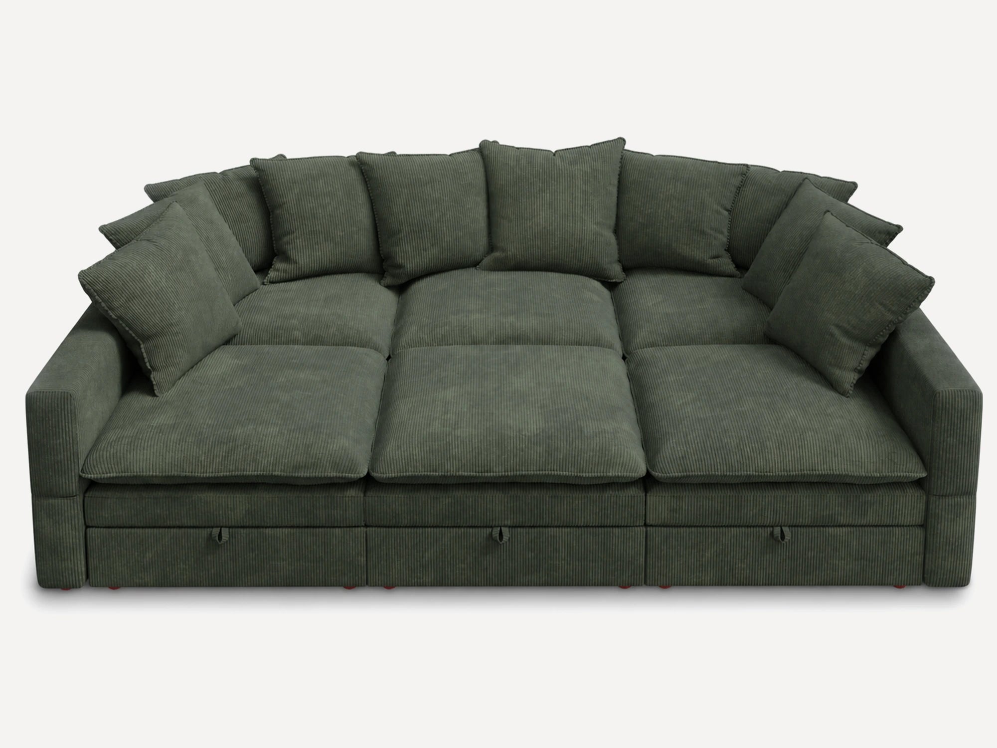 HONBAY 6-Piece Plush double-layer Cushion Corduroy Modular Sleeper Sectional Cloud Sofa
#Color_Corduroy Green