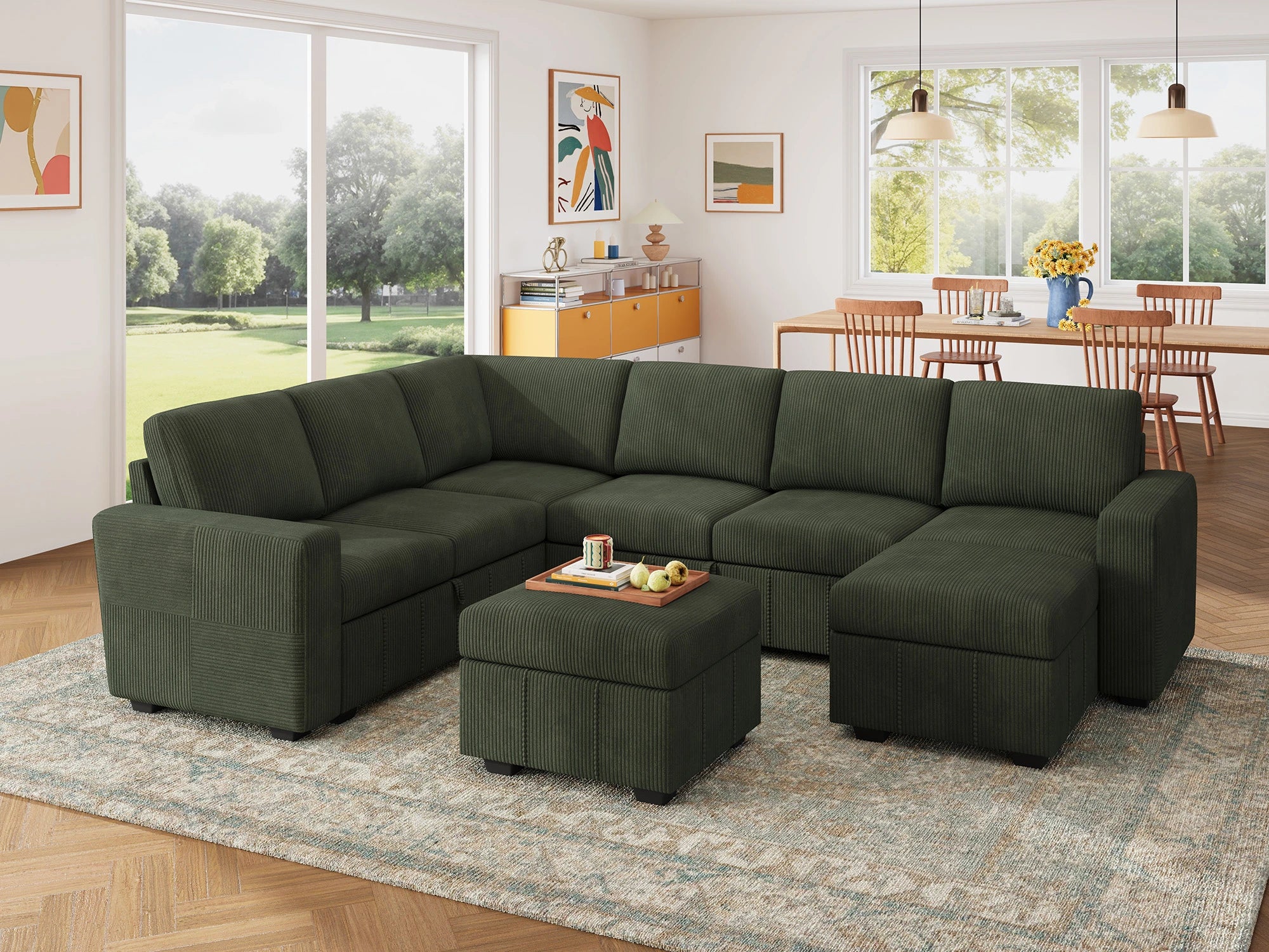 8-Piece Corduroy U-Shaped Sleeper Sectional
#Color_Corduroy Green