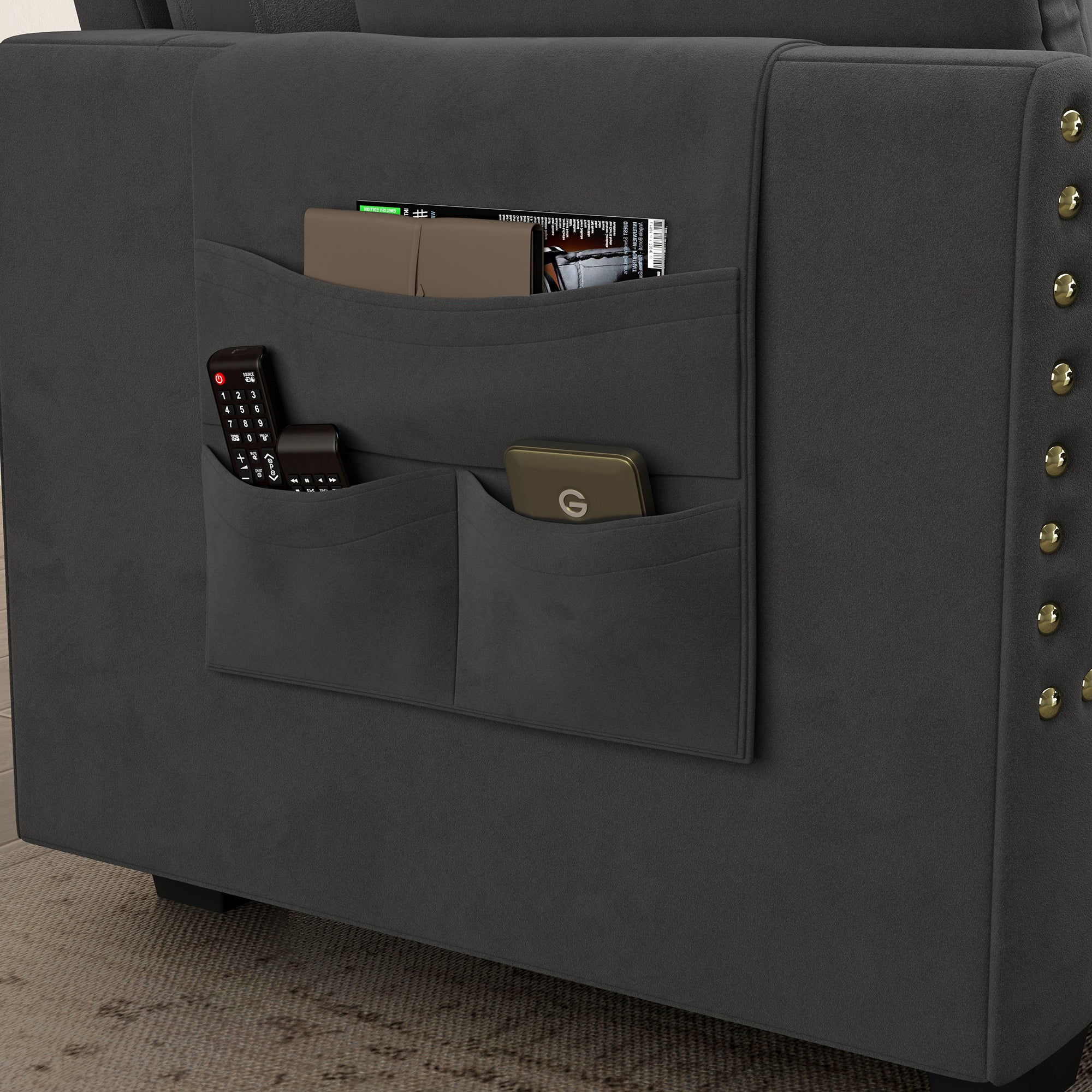 HONBAY Velvet 4-Seat L-Shaped Sectional Sofa with Storage Ottoman Set