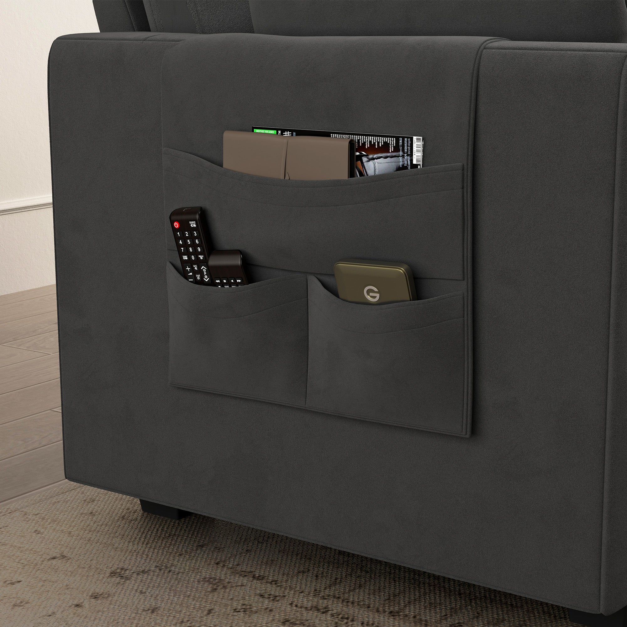 HONBAY Velvet 4-Seat Sectional Sofa Sleeper with Storage