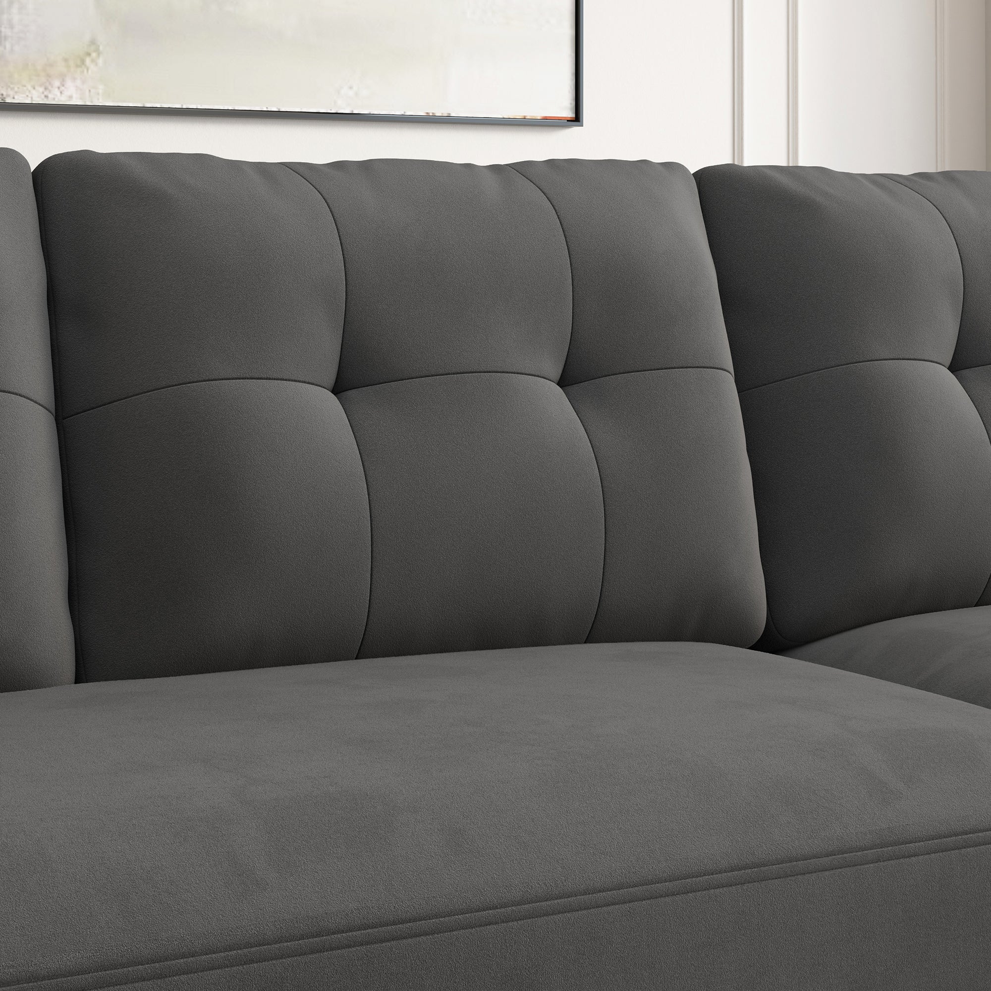 HONBAY Velvet 4-Seat L-Shaped Sectional Sofa with Storage Ottoman Set