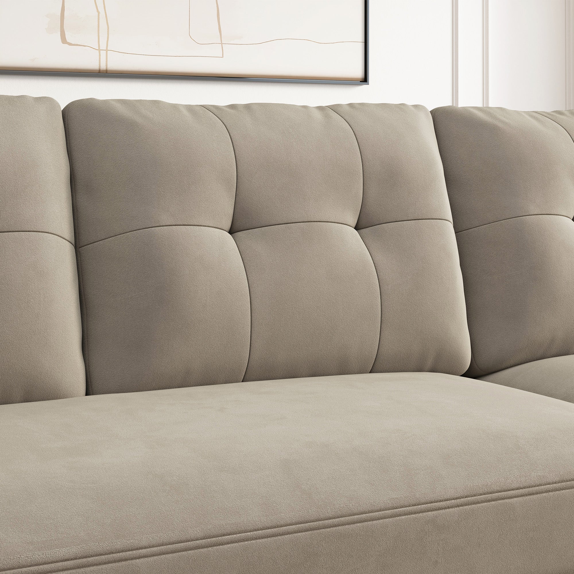 HONBAY Velvet 4-Seat Sectional Sofa Sleeper with Storage