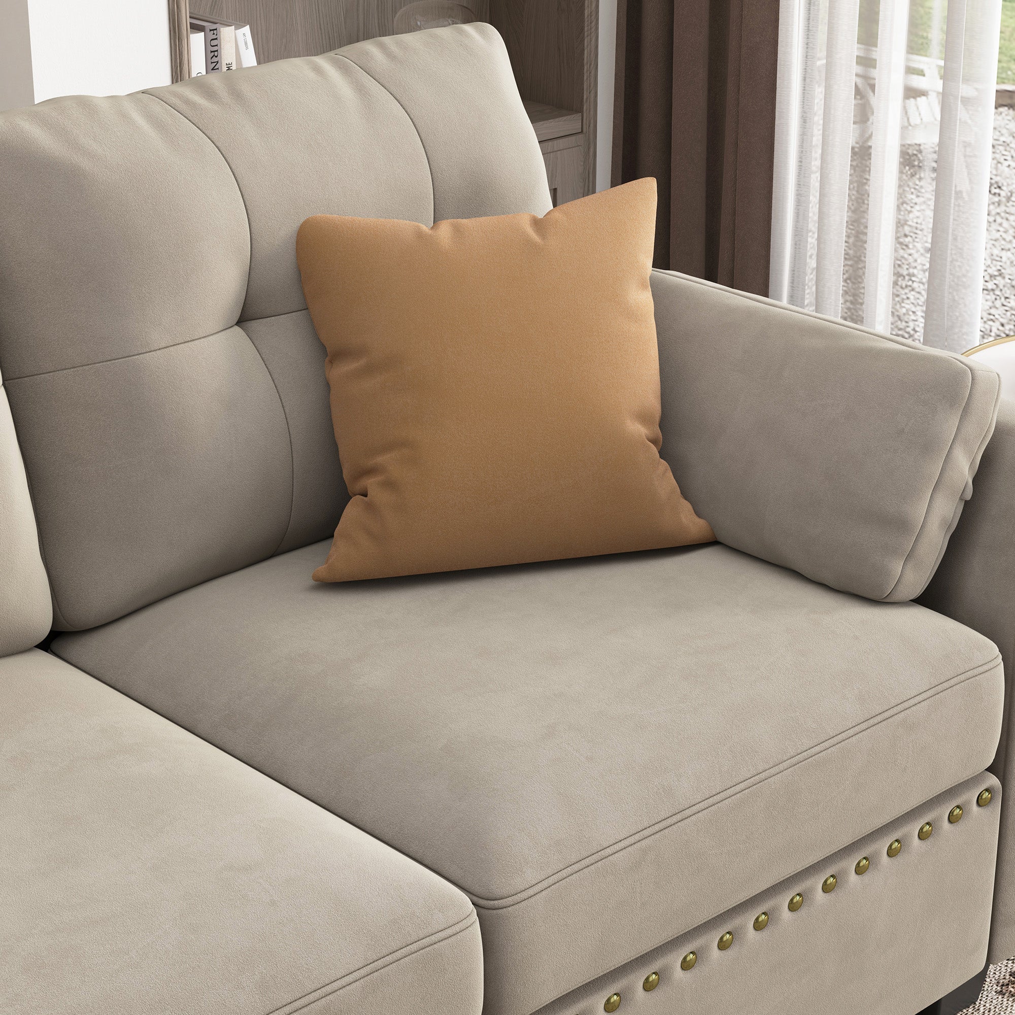 HONBAY Velvet 4-Seat Sectional Sofa Sleeper with Storage