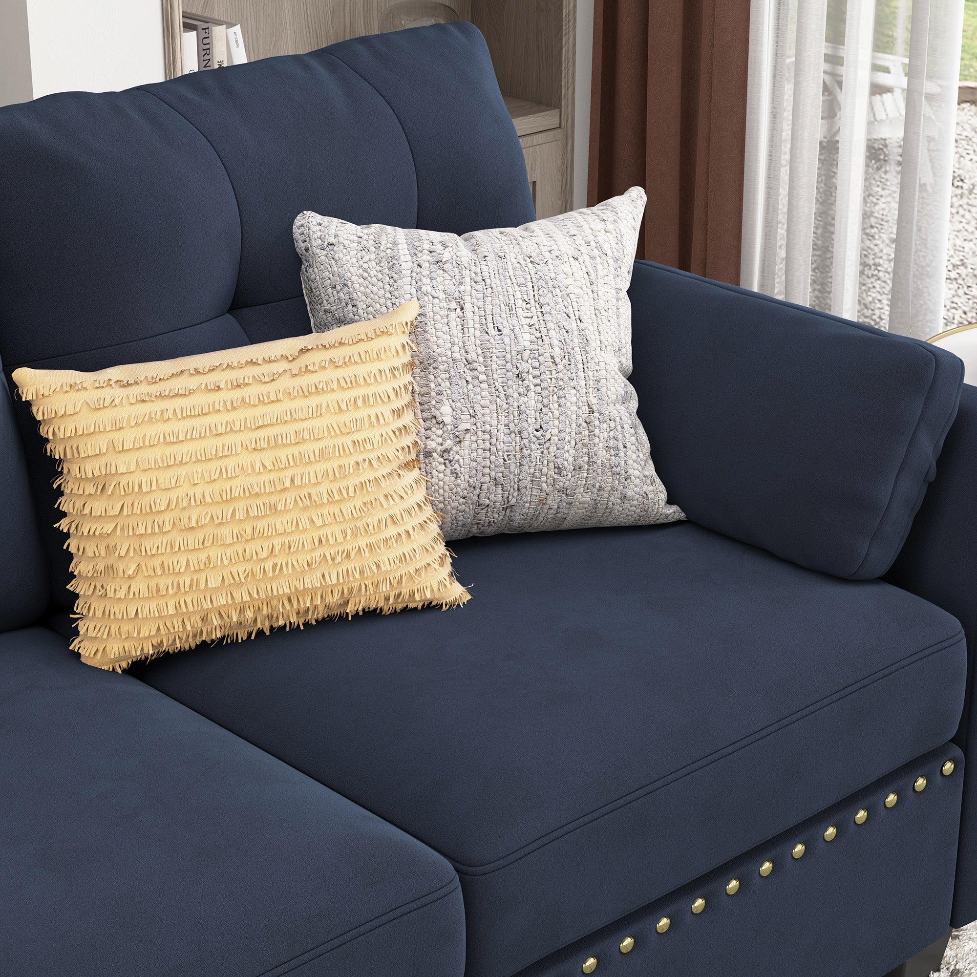 HONBAY Velvet 4-Seat Sectional Sofa Sleeper with Storage