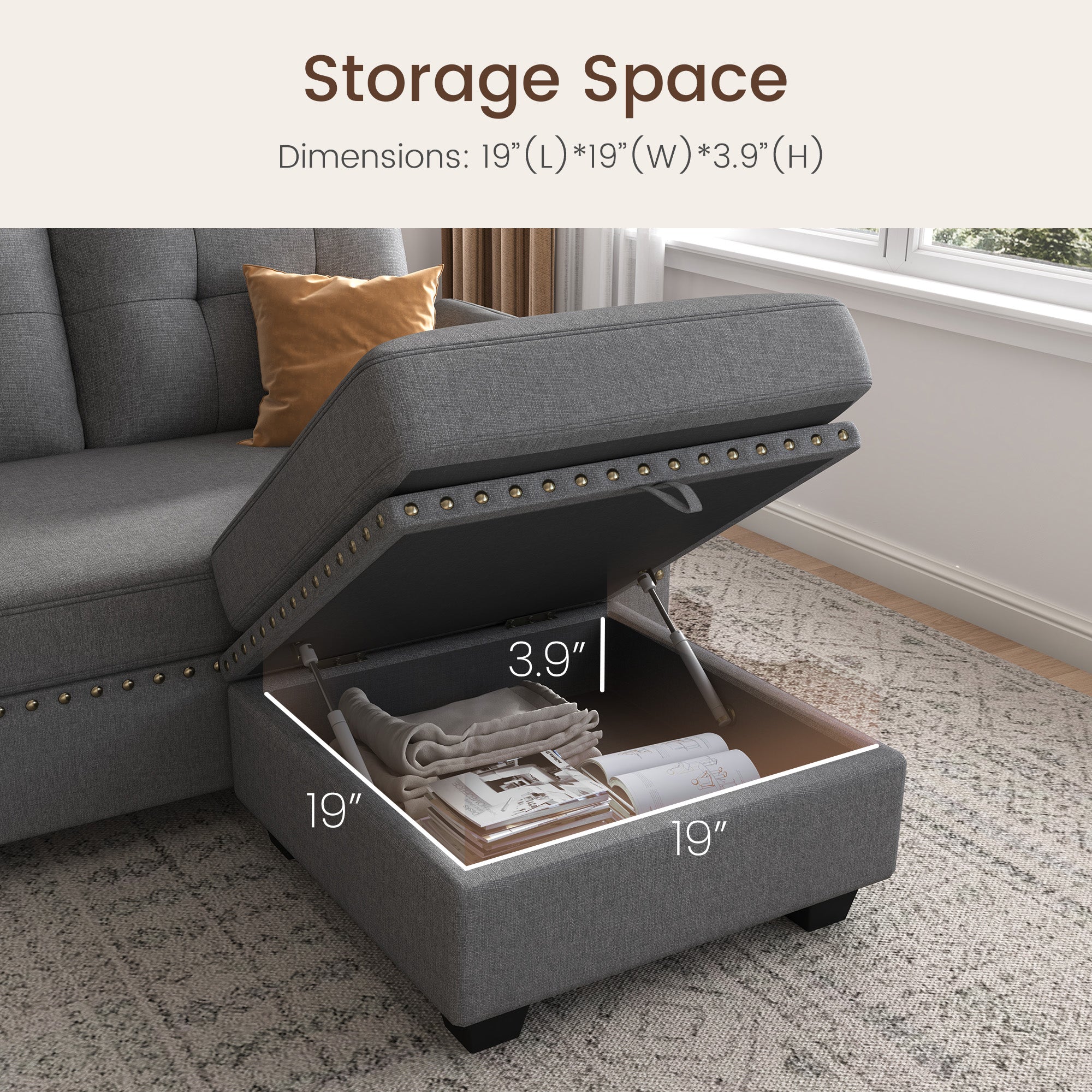 HONBAY 4-Seat U-Shaped Sectional Sofa with Storage Reversible Chaise Set