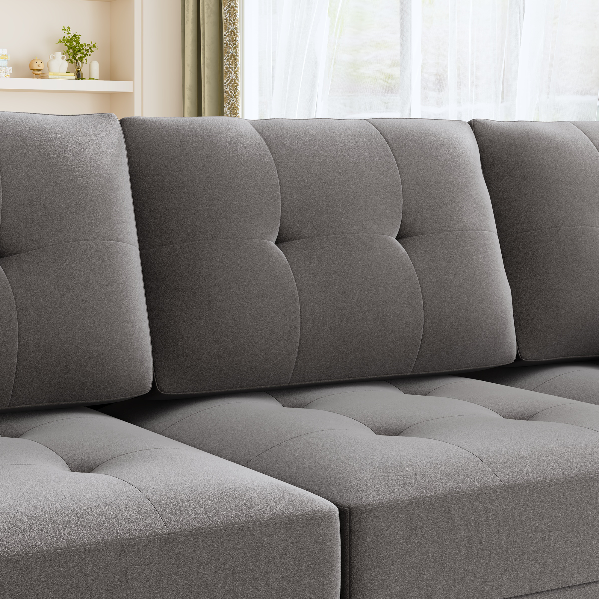 HONBAY Velvet Tufted Loveseat Modular Sofa with Reversible Storage Chaise