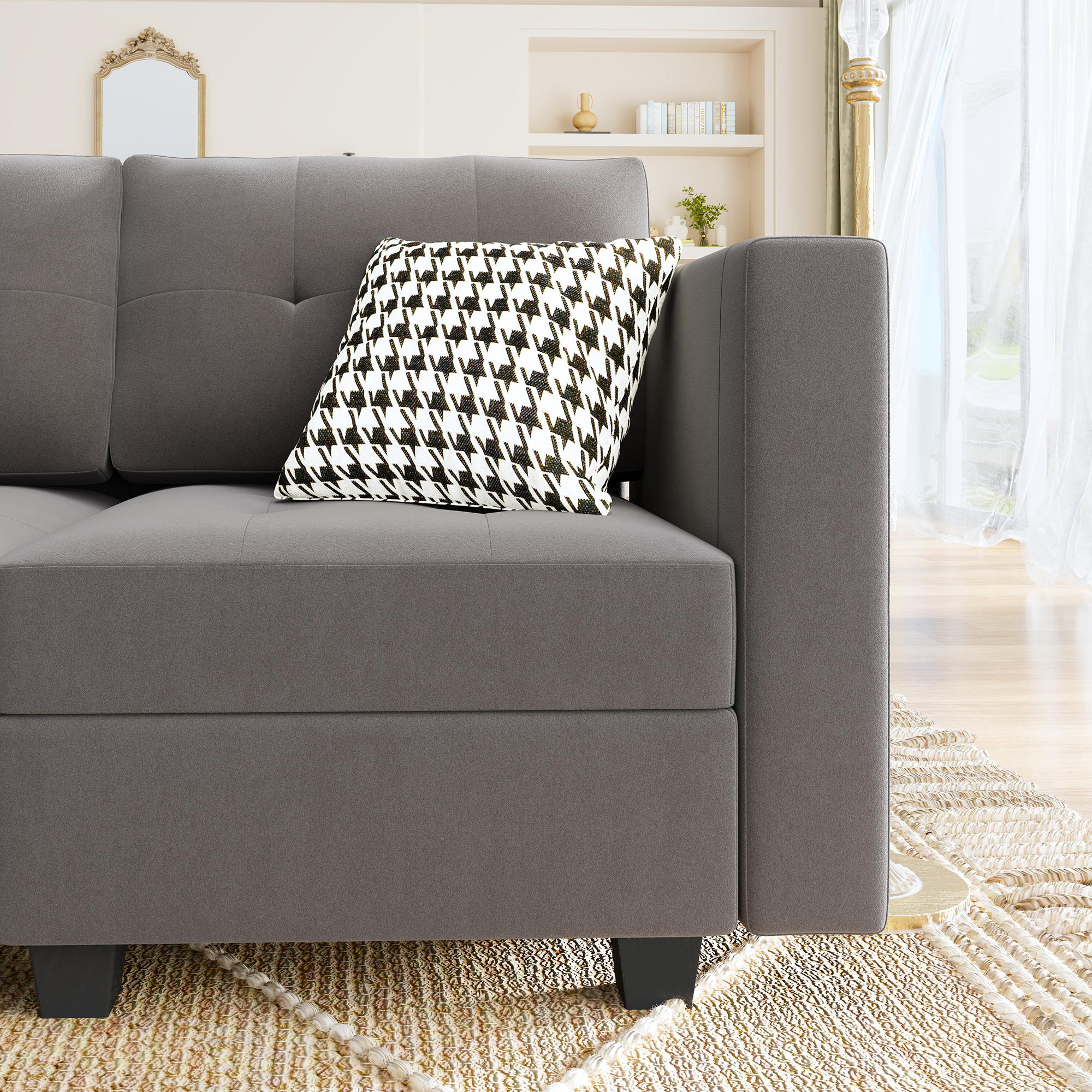 HONBAY Velvet Tufted 12-Seat Modular Storage Sofa with Storage Ottoman