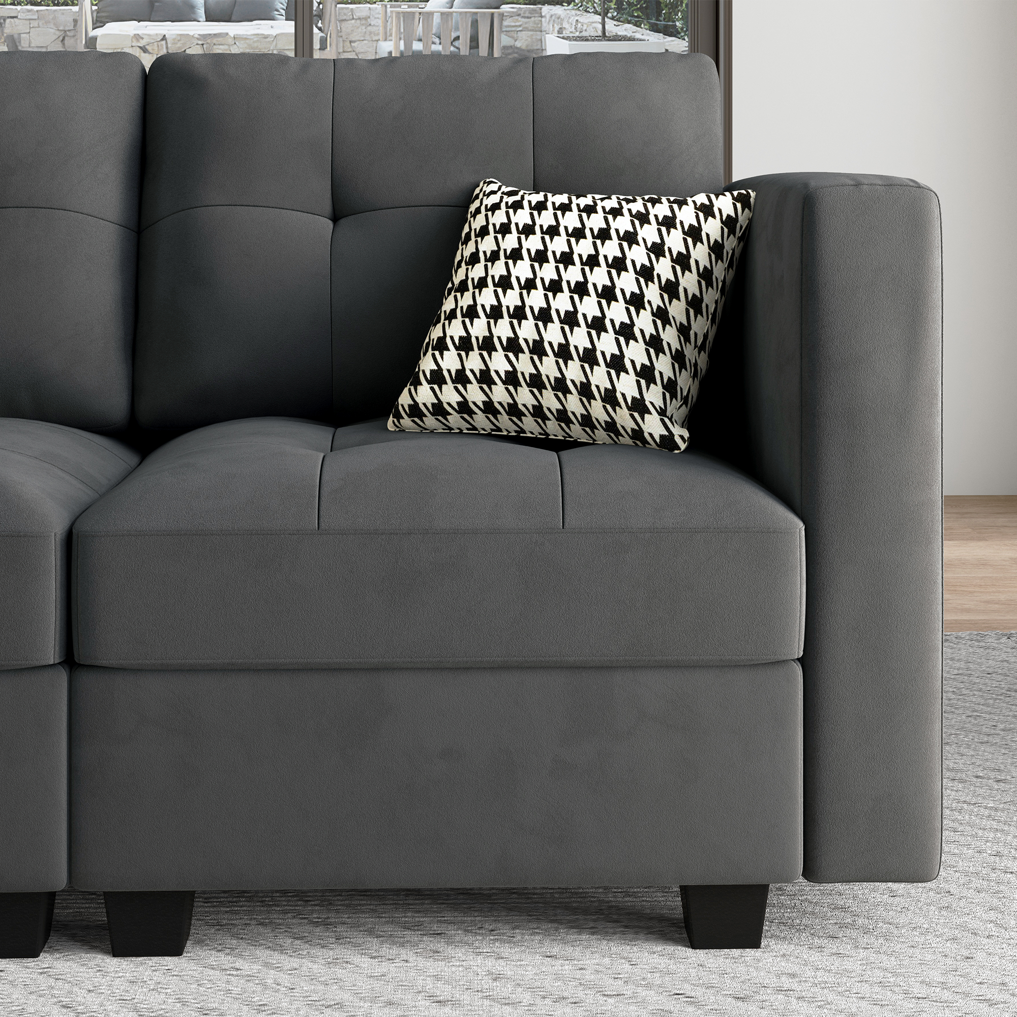 HONBAY Velvet Tufted U-Shaped Reversible Modular Sofa with Storage Ottoman