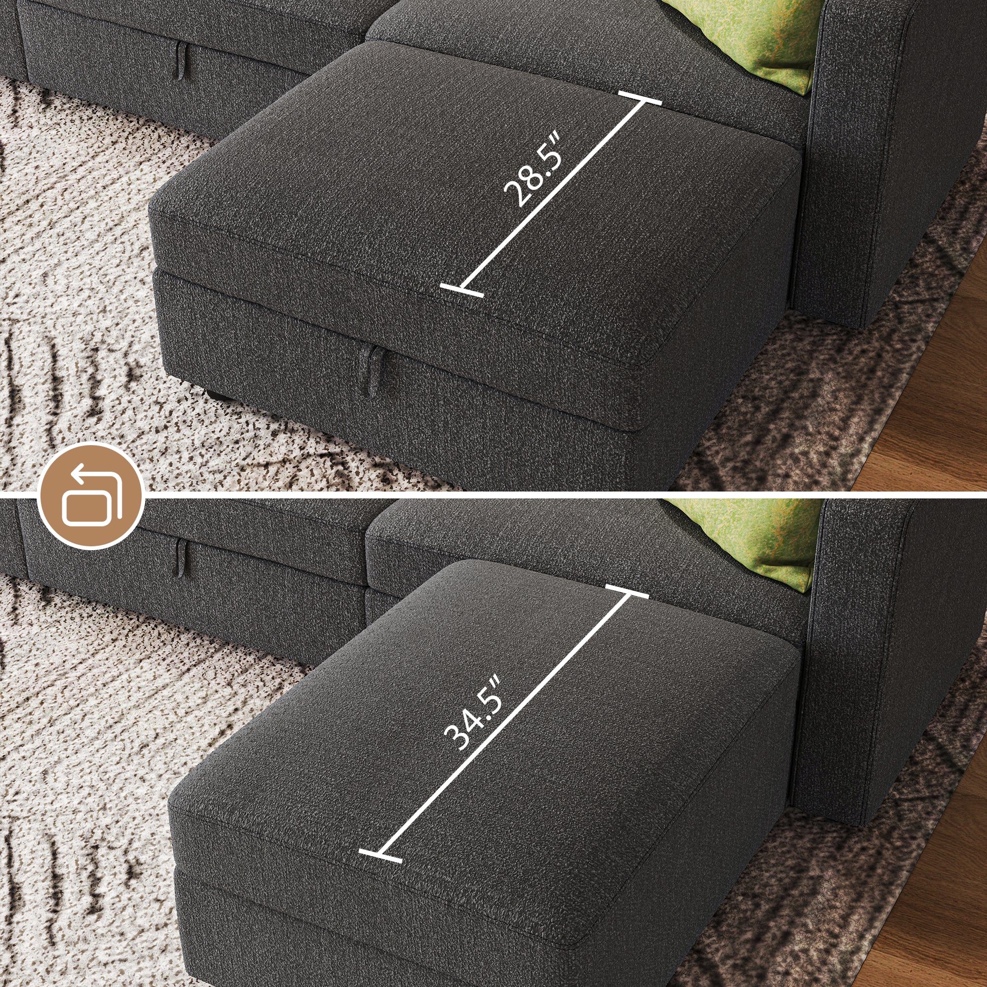 HONBAY 3-Seat Wider Modular Sofa for Home Movie Cinema Theater