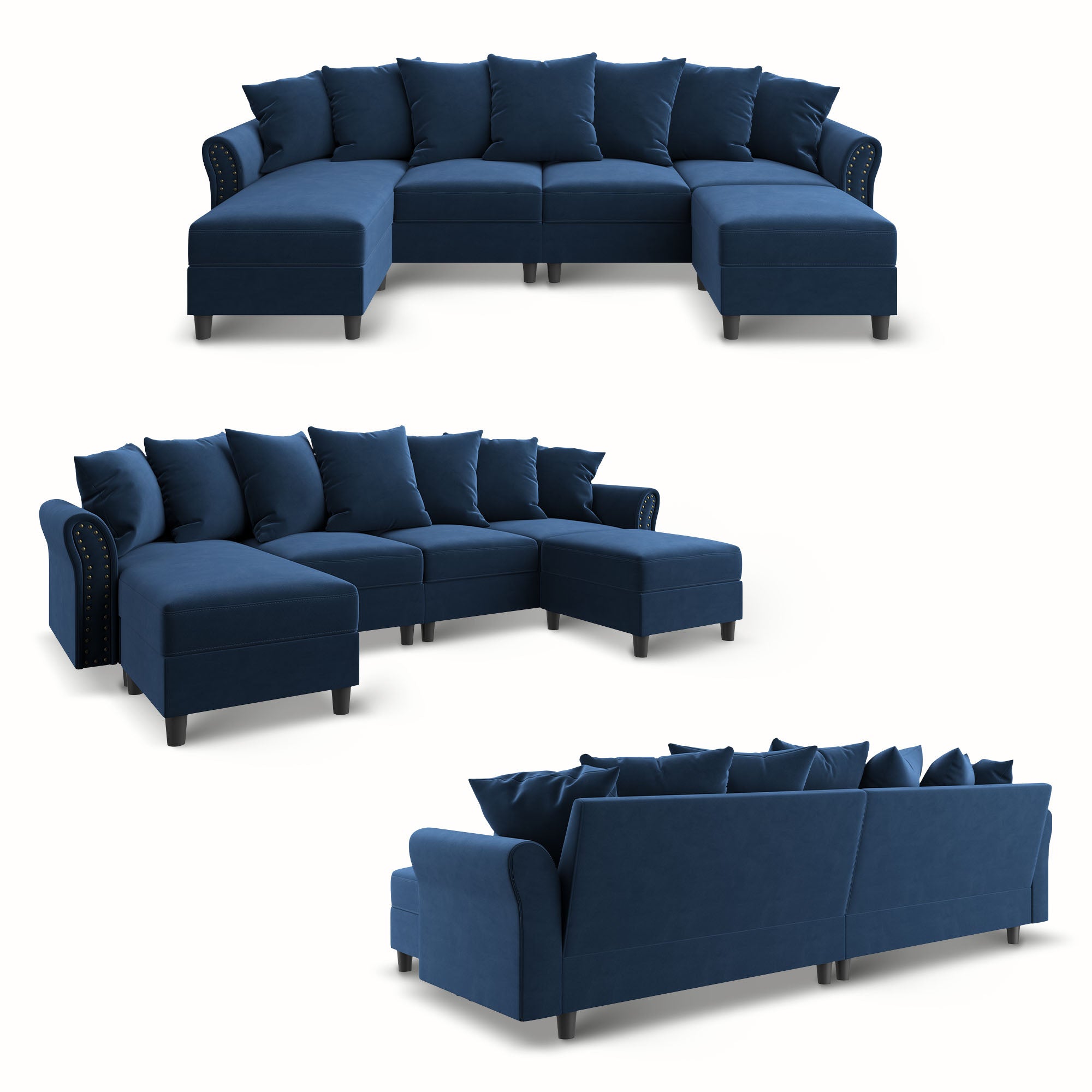 HONBAY Velvet 4-Seat Sofa U-Shaped Cushion Pillows Sectional Couch