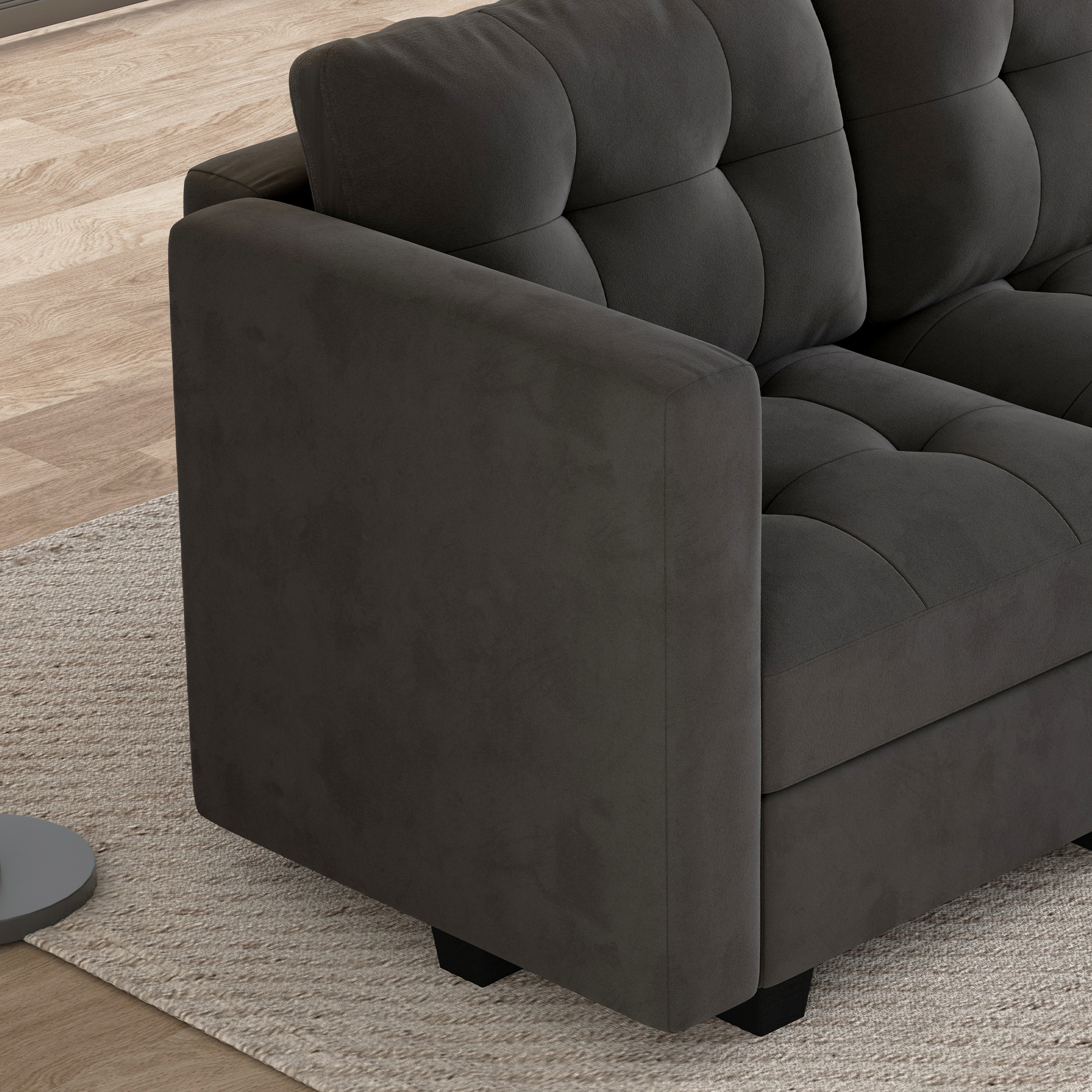 HONBAY Velvet Tufted U-Shaped Reversible Modular Sofa with Storage Ottoman