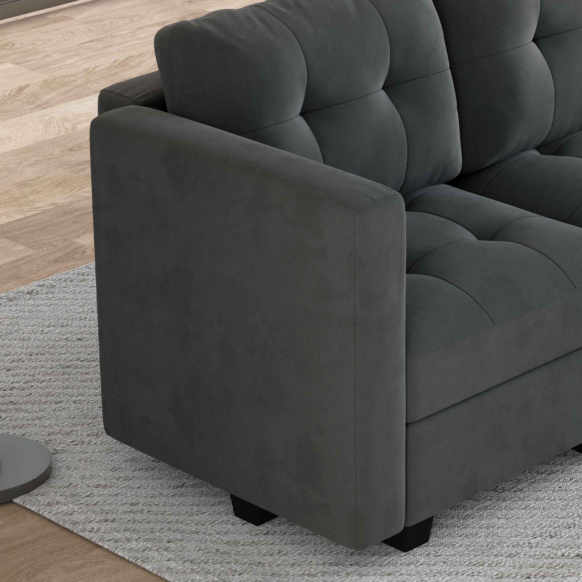 HONBAY Velvet Tufted U-Shaped Reversible Modular Sofa with Storage Ottoman