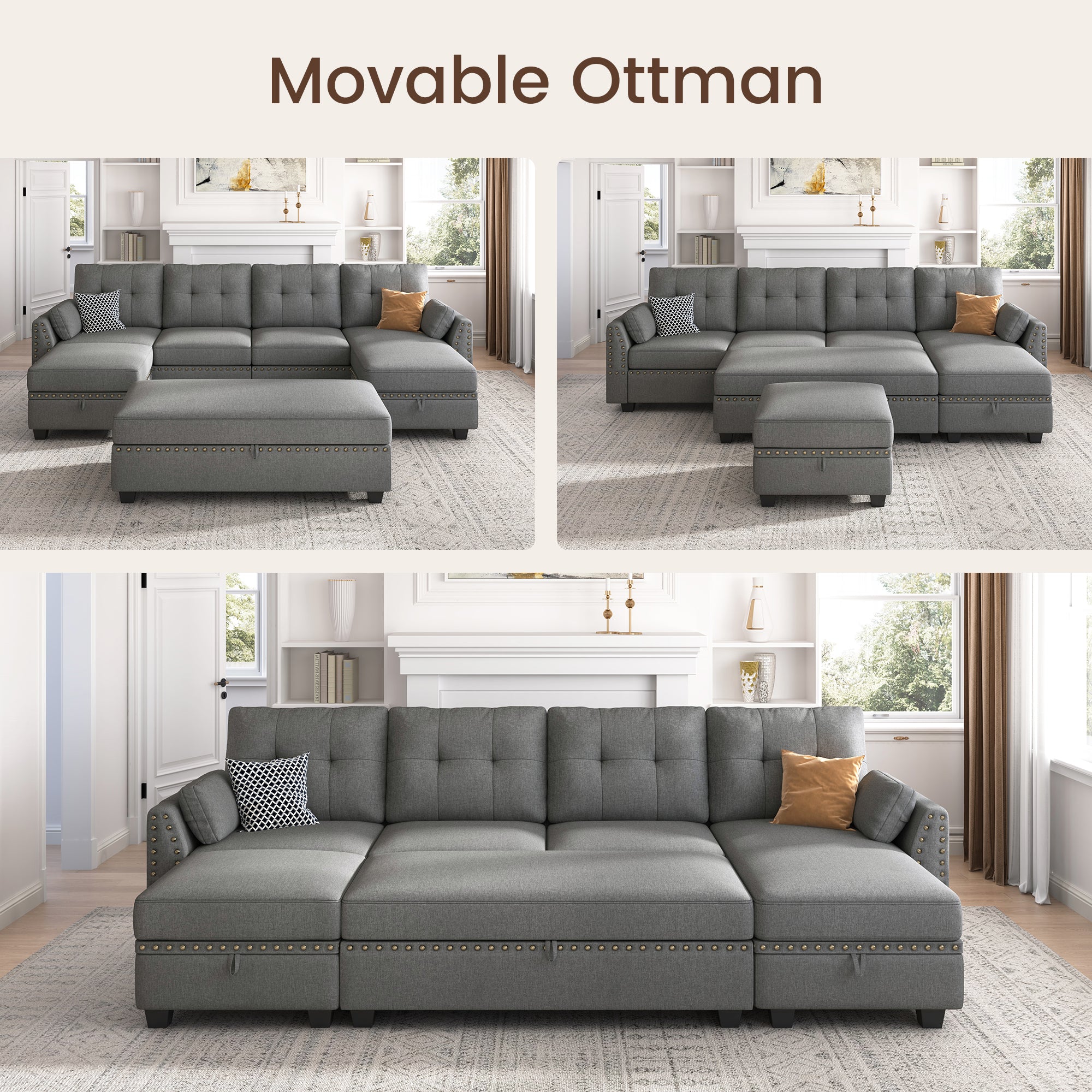 HONBAY 4-Seat Sectional Sofa Sleeper with Storage