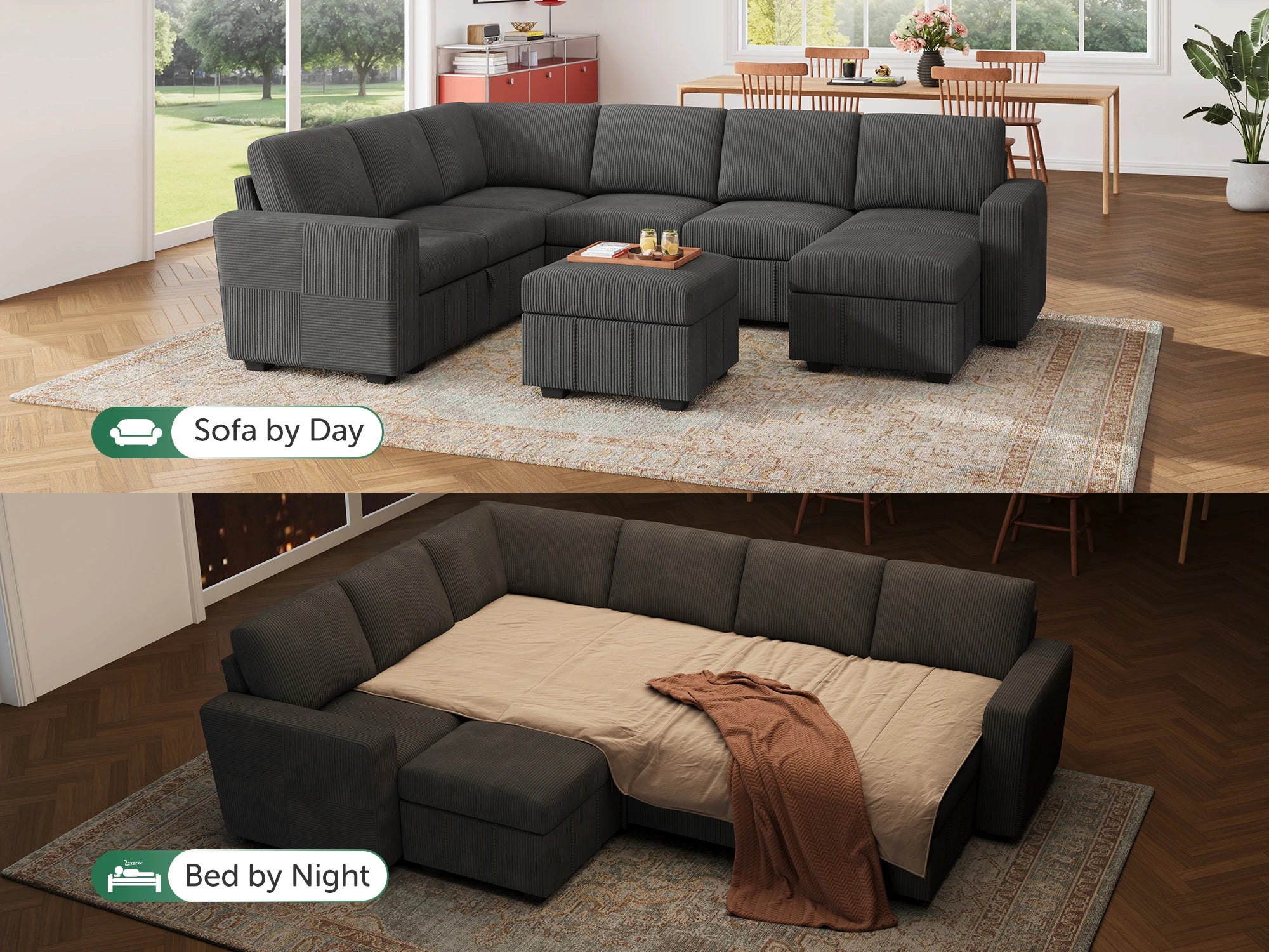 8-Piece Corduroy U-Shaped Sleeper Sectional
#Color_Corduroy Grey