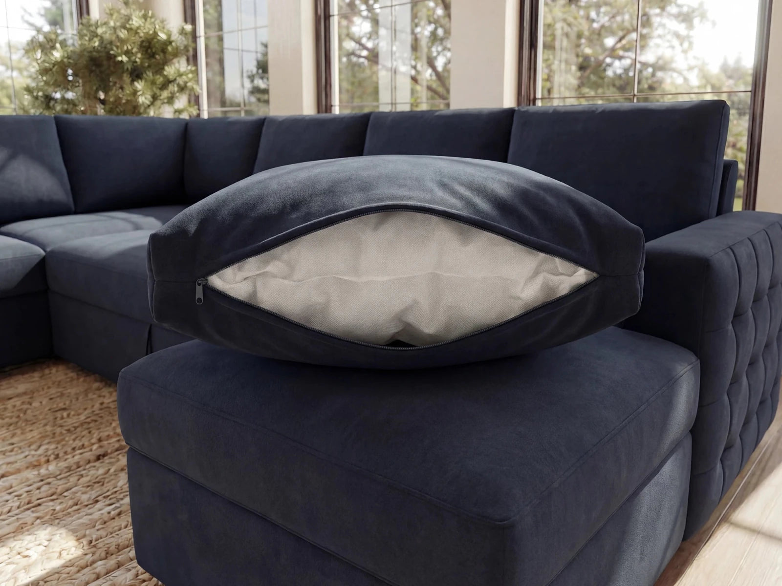 HONBAY 6-Piece Velvet Sleeper Sectional With Storage Space #Color_Dark Blue