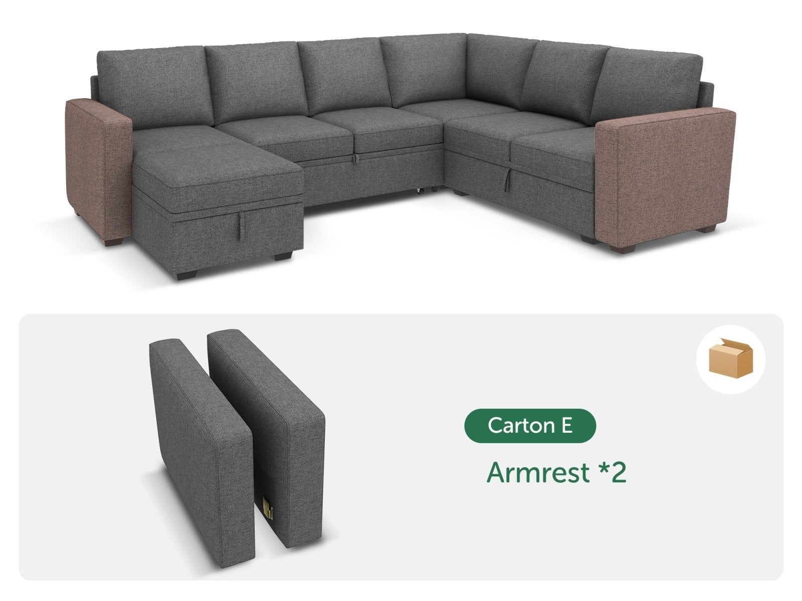HONBAY 1 Piece Modular Sectional Armrest #Color_Dark Grey