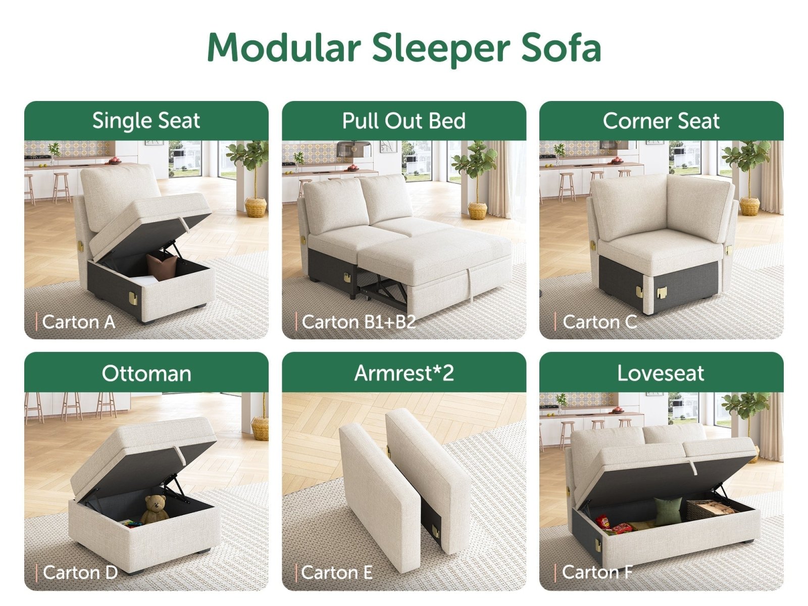 HONBAY 1 Piece Modular Sectional Armrest #Color_Beige