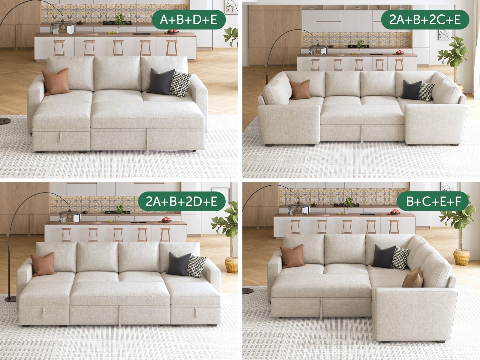 HONBAY 1 Piece Modular Sectional Armrest #Color_Beige