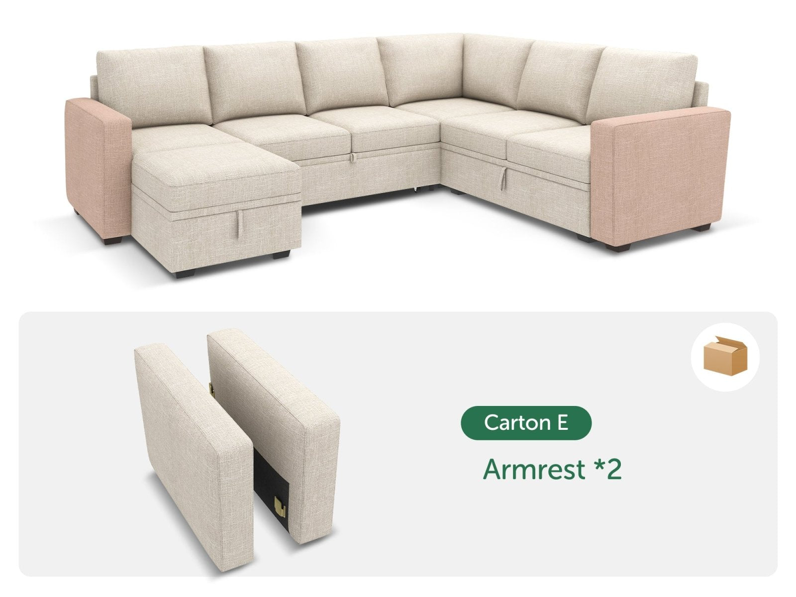 HONBAY 1 Piece Modular Sectional Armrest #Color_Beige