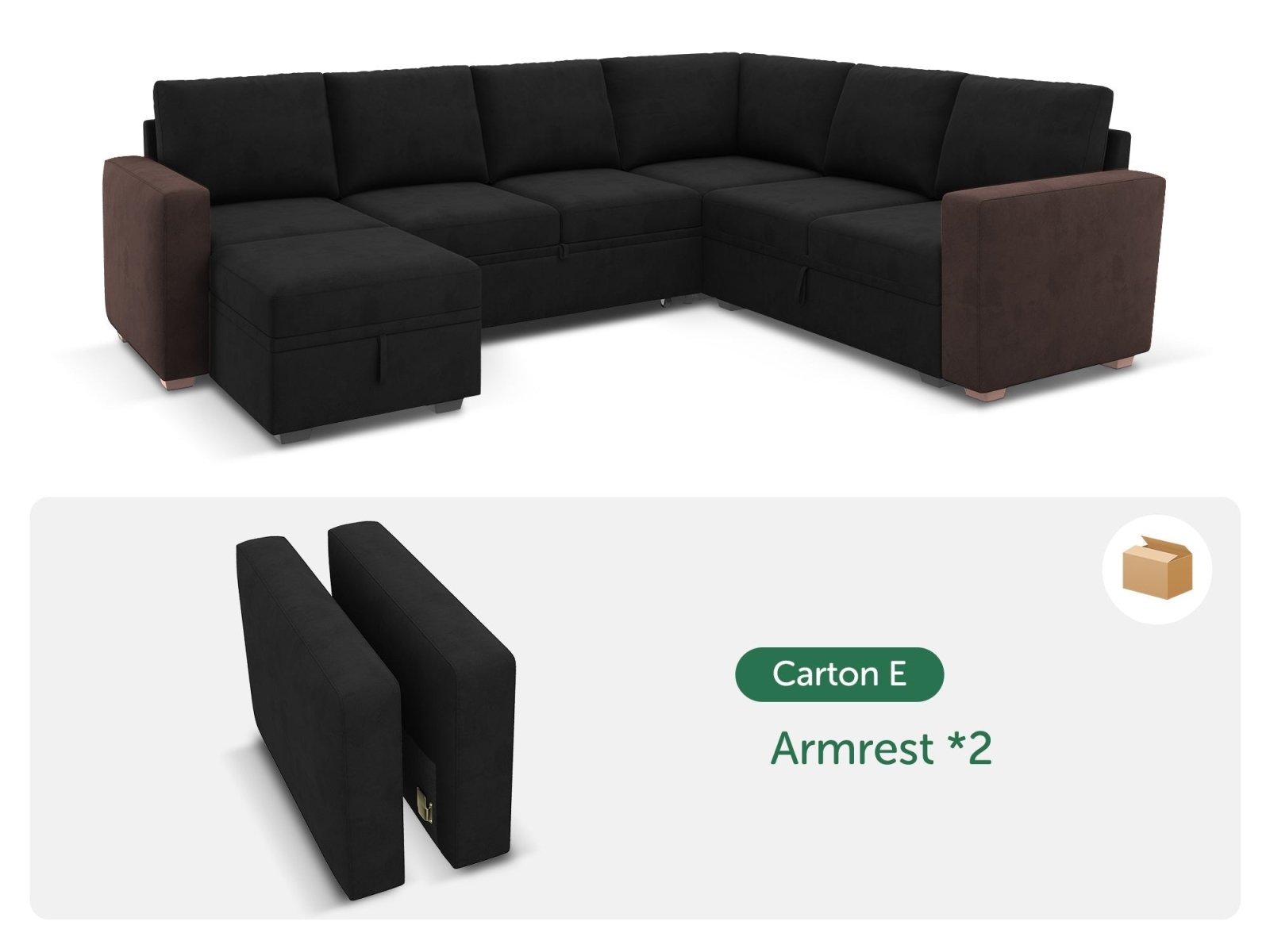 HONBAY 1 Piece Modular Sectional Armrest #Color_Velvet Black