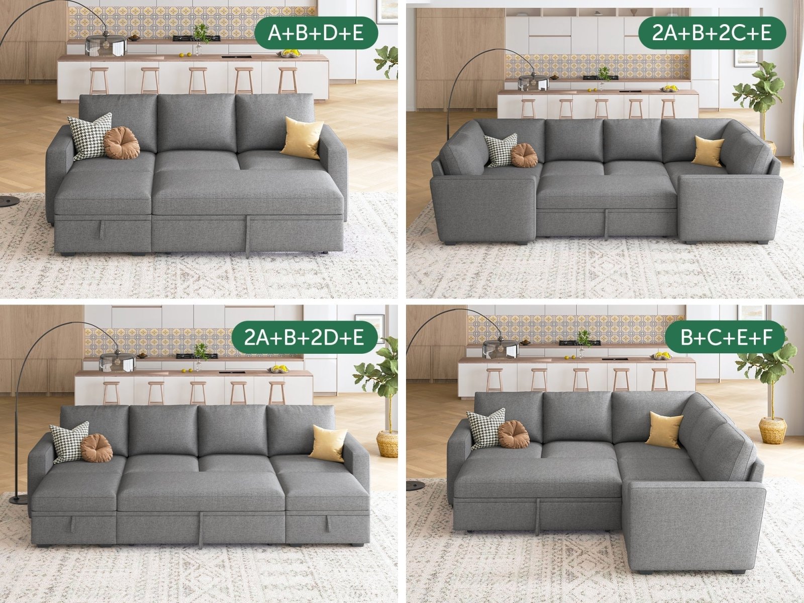HONBAY 1 Piece Modular Sectional Armrest #Color_Dark Grey