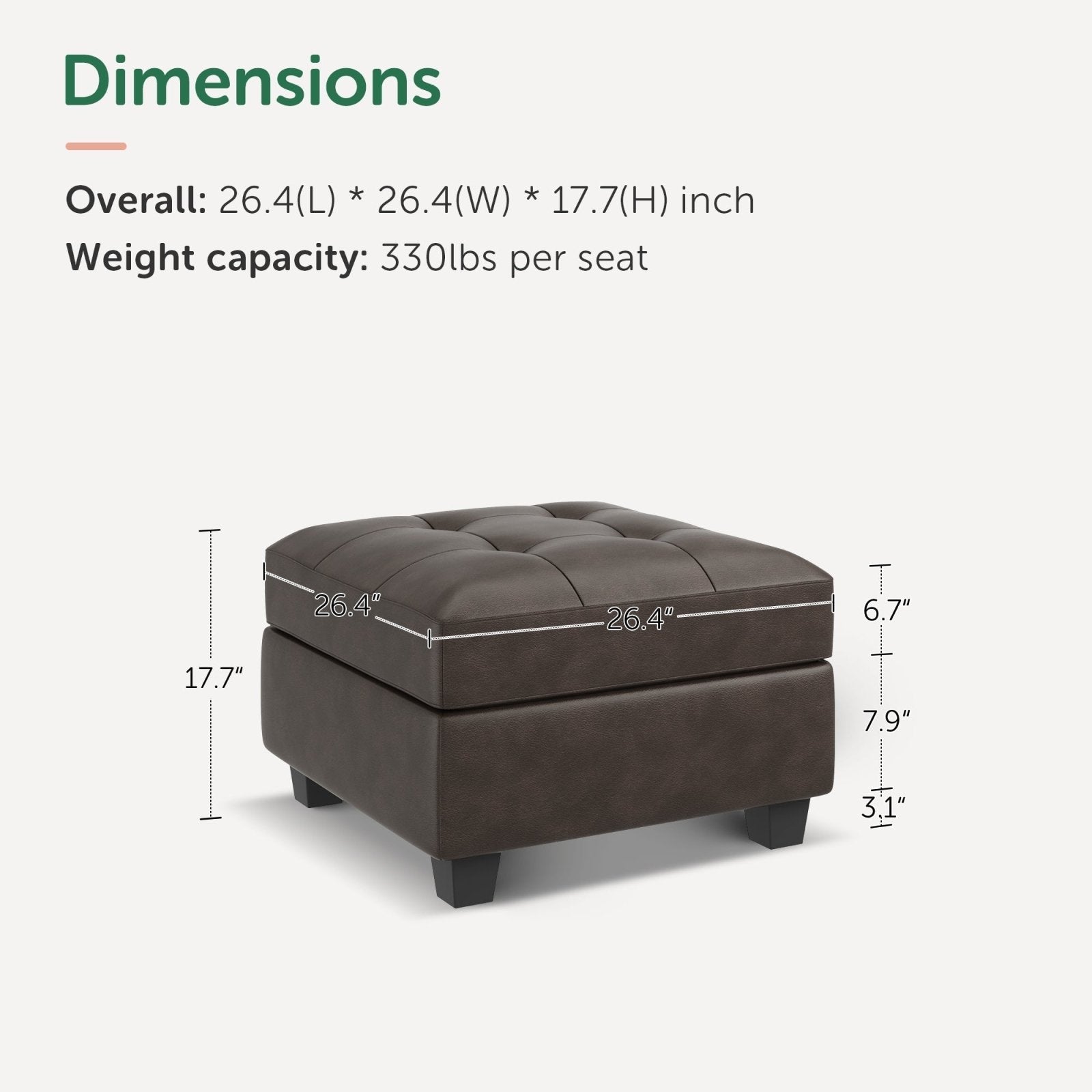 Modular Sectional Storage Ottoman with dimensions