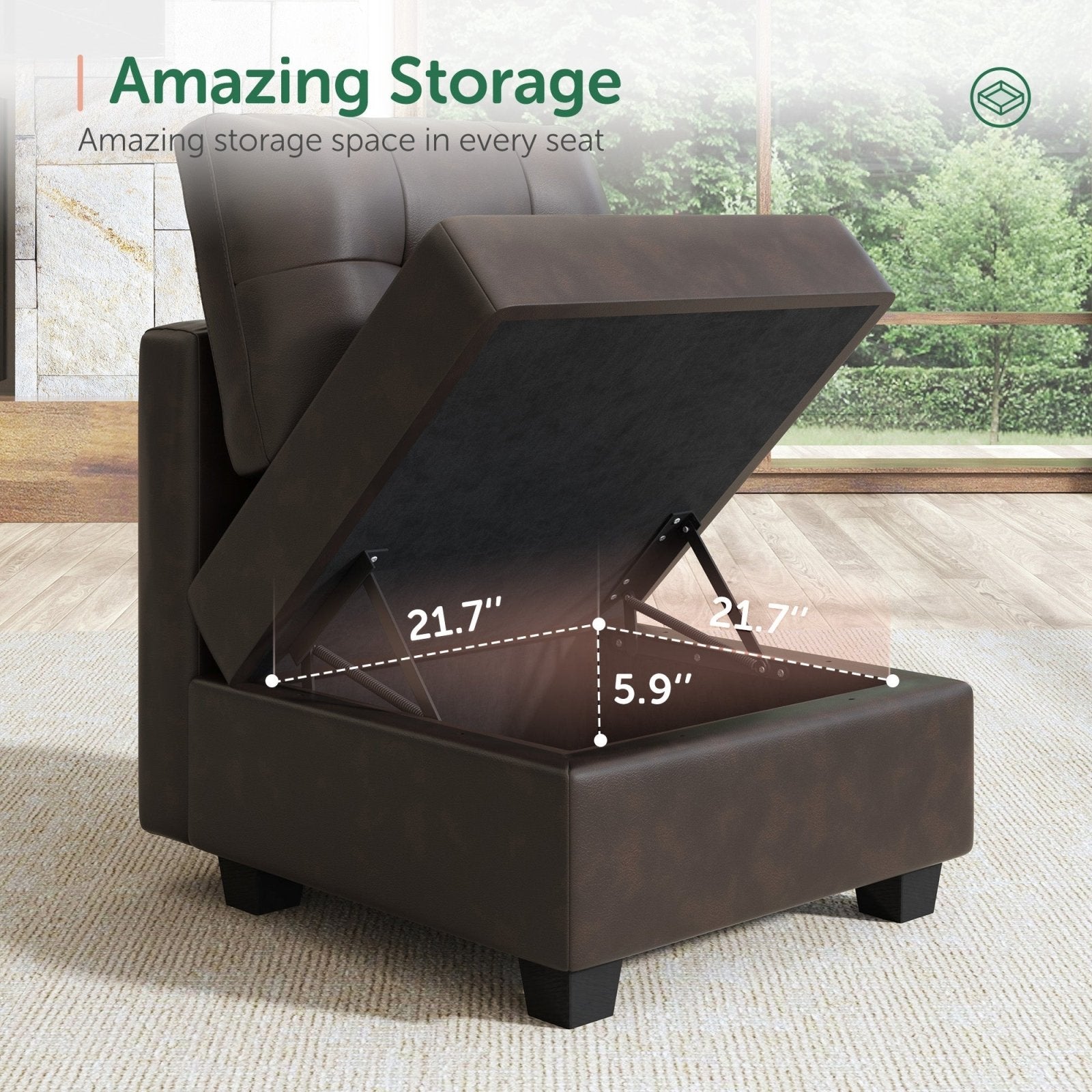 HONBAY 1 Piece Faux Leather Modular Sectional Storage Seat