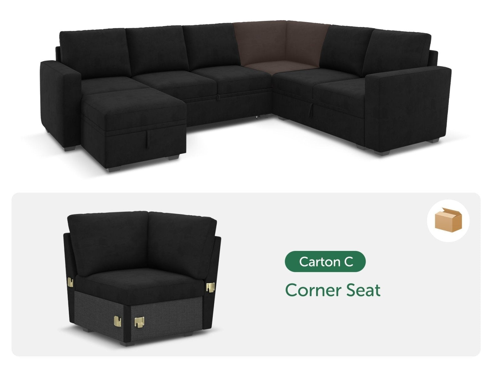 HONBAY 1 Piece Modular Sectional Corner Seat #Color_Velvet Black