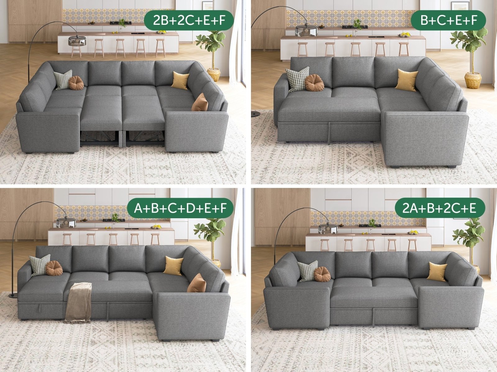 HONBAY 1 Piece Modular Sectional Corner Seat #Color_Dark Grey