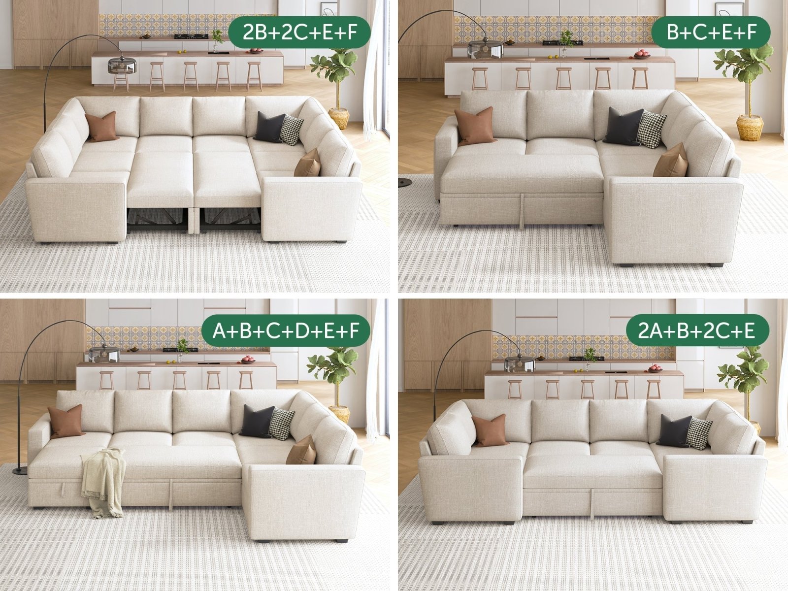 HONBAY 1 Piece Modular Sectional Corner Seat #Color_Beige