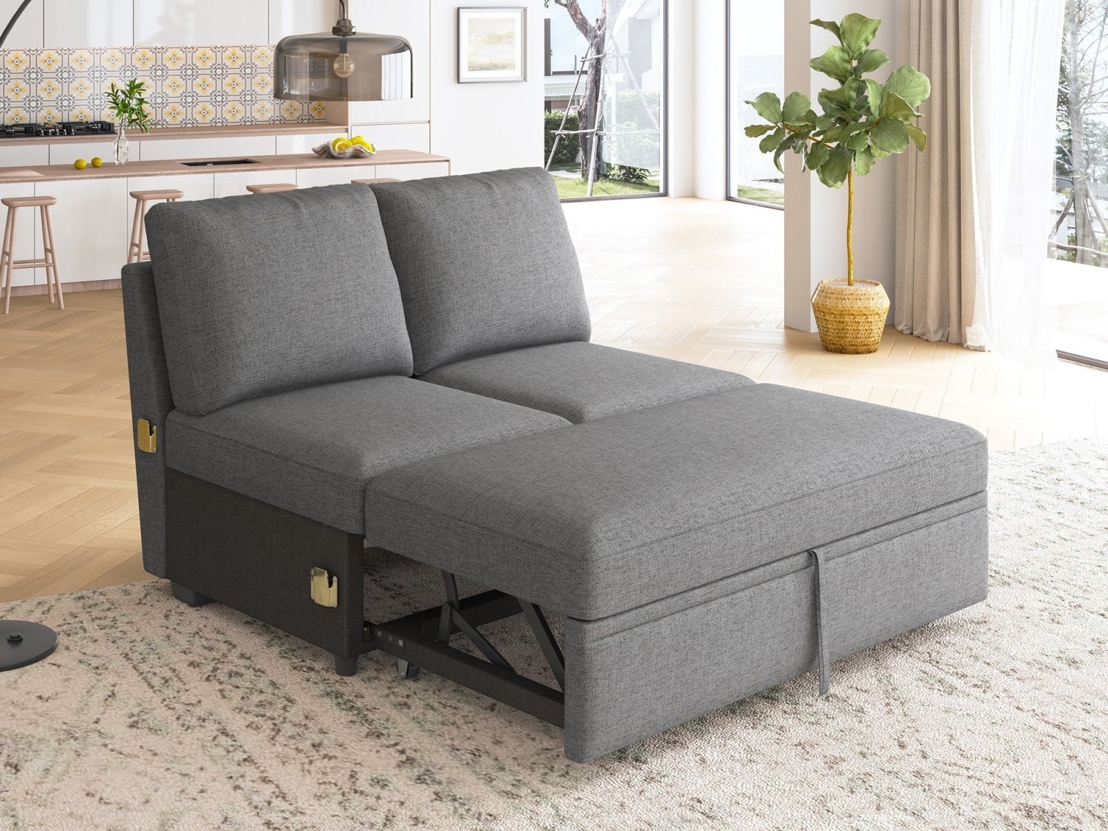 HONBAY 1 Piece Modular Sectional Pull Out Bed #Color_Dark Grey