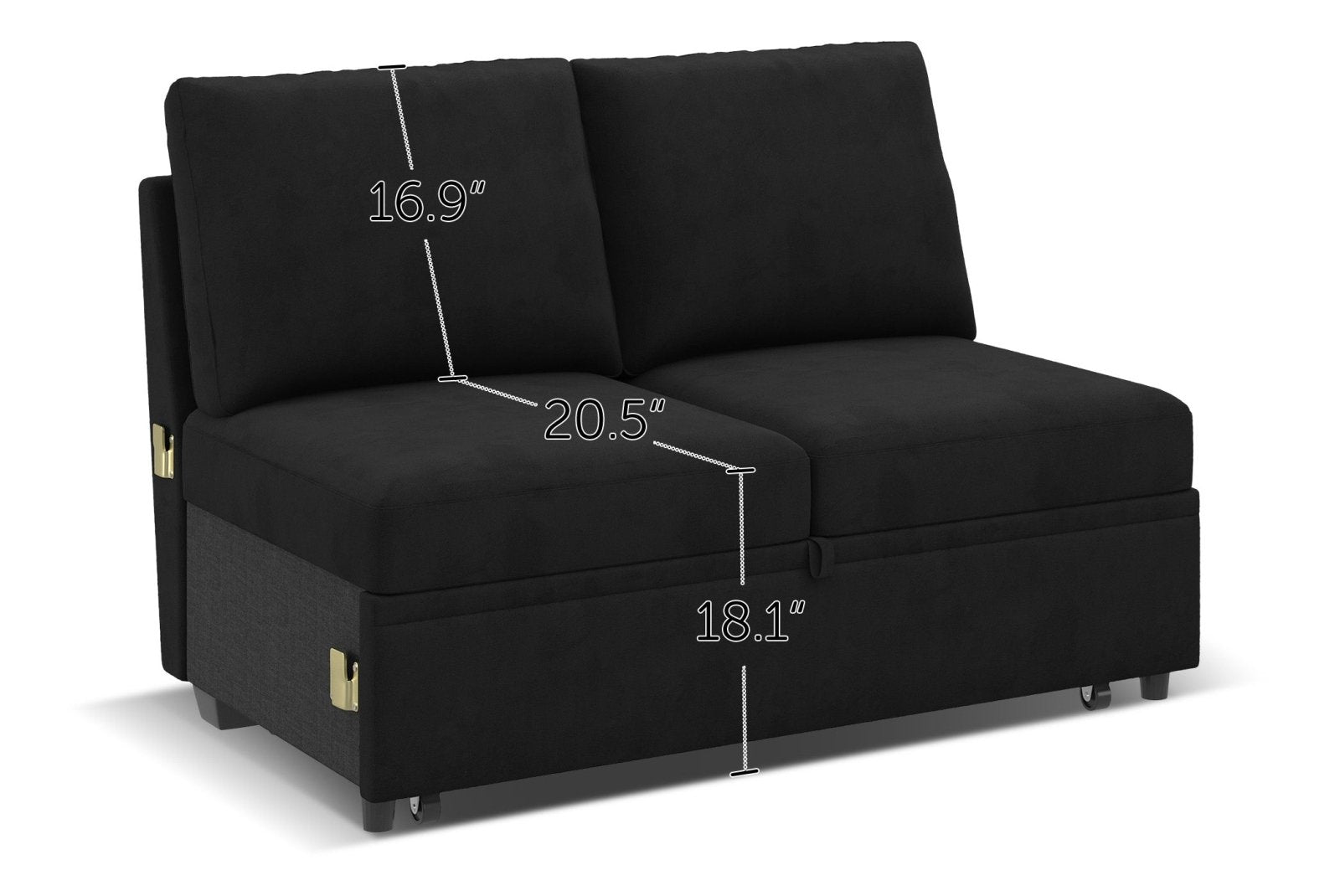 HONBAY 1 Piece Modular Sectional Pull Out Bed #Color_Velvet Black