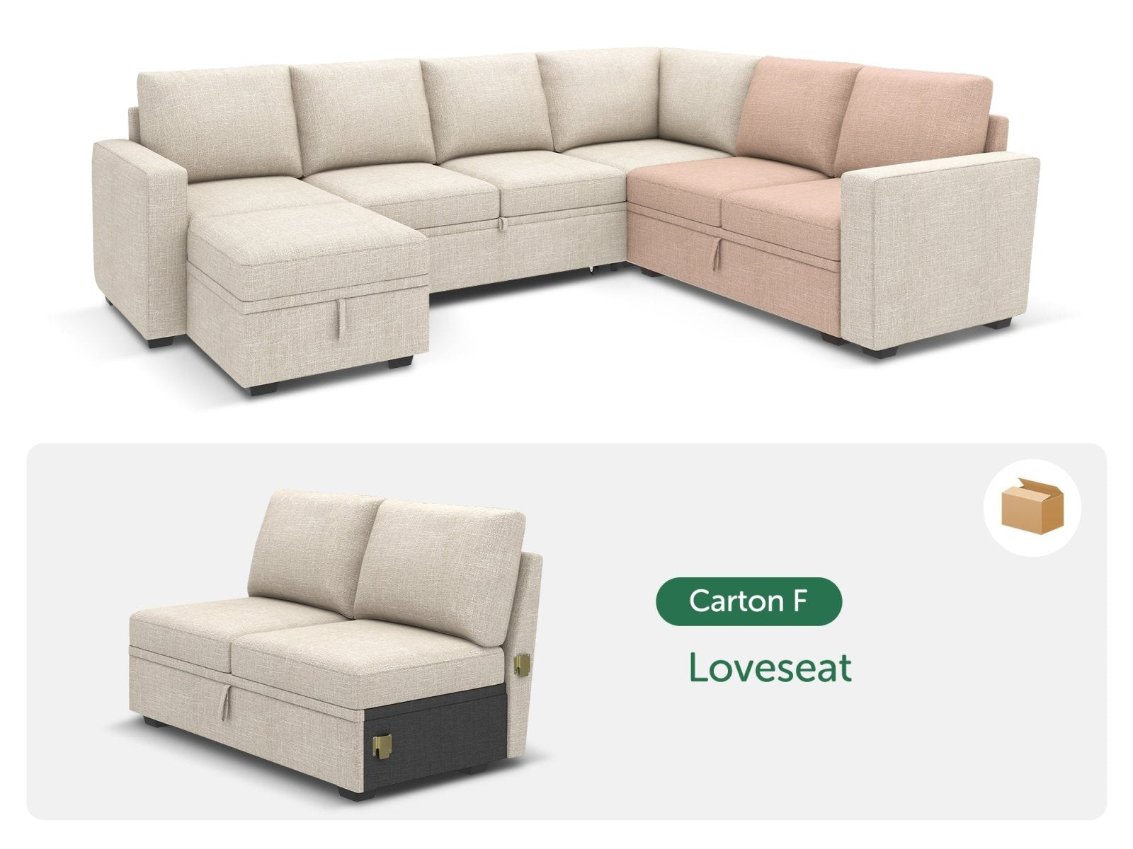 HONBAY 1 Piece Modular Sectional Storage Loveseat #Color_Beige